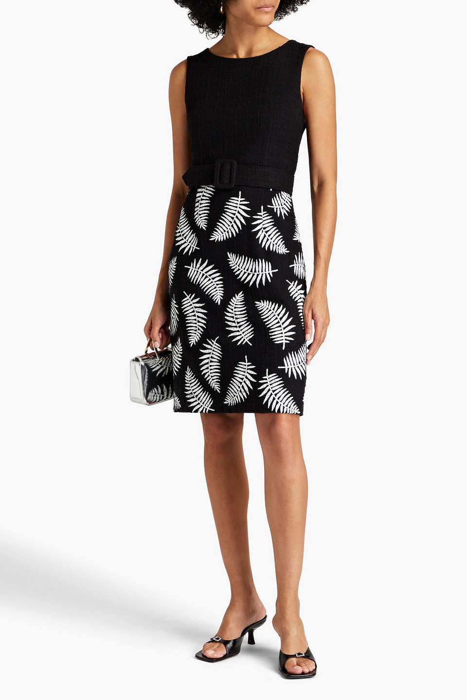 OSCAR DE LA RENTA PRINTED COTTON-BLEND BOUCLÉ-TWEED DRESS