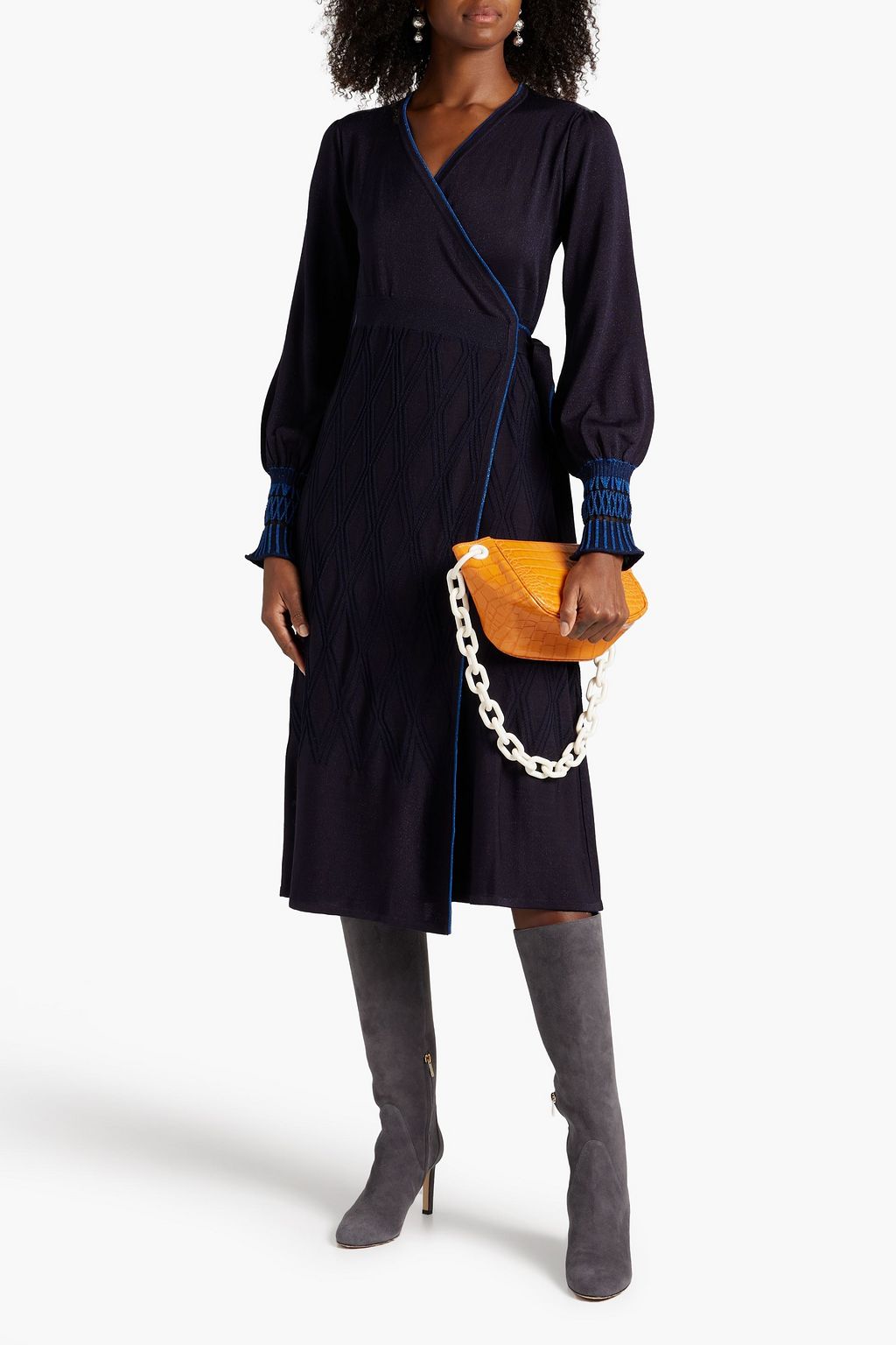 DIANE VON FURSTENBERG Yolanda metallic jacquard-knit midi wrap dress