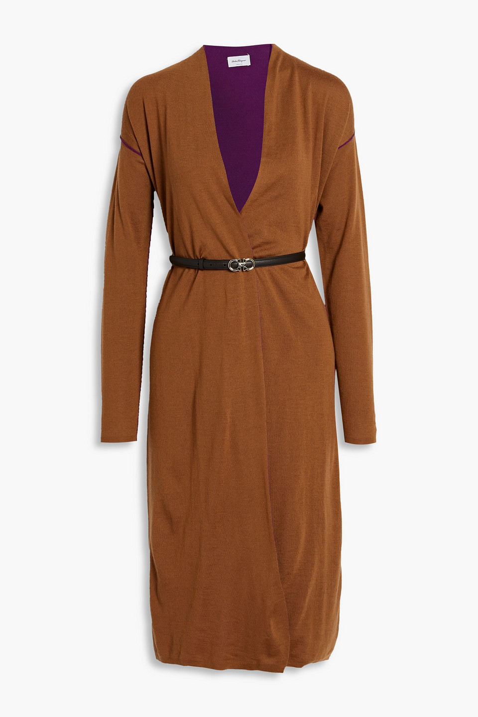 Ferragamo Belted Cashmere Cardigan In Brown