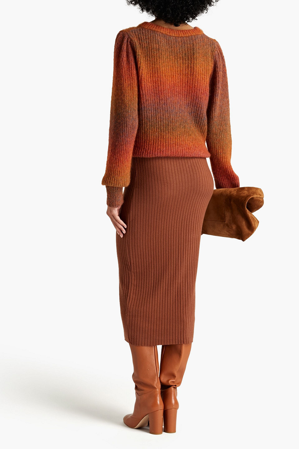 Shop Enza Costa Ribbed-knit Midi Skirt In Brown