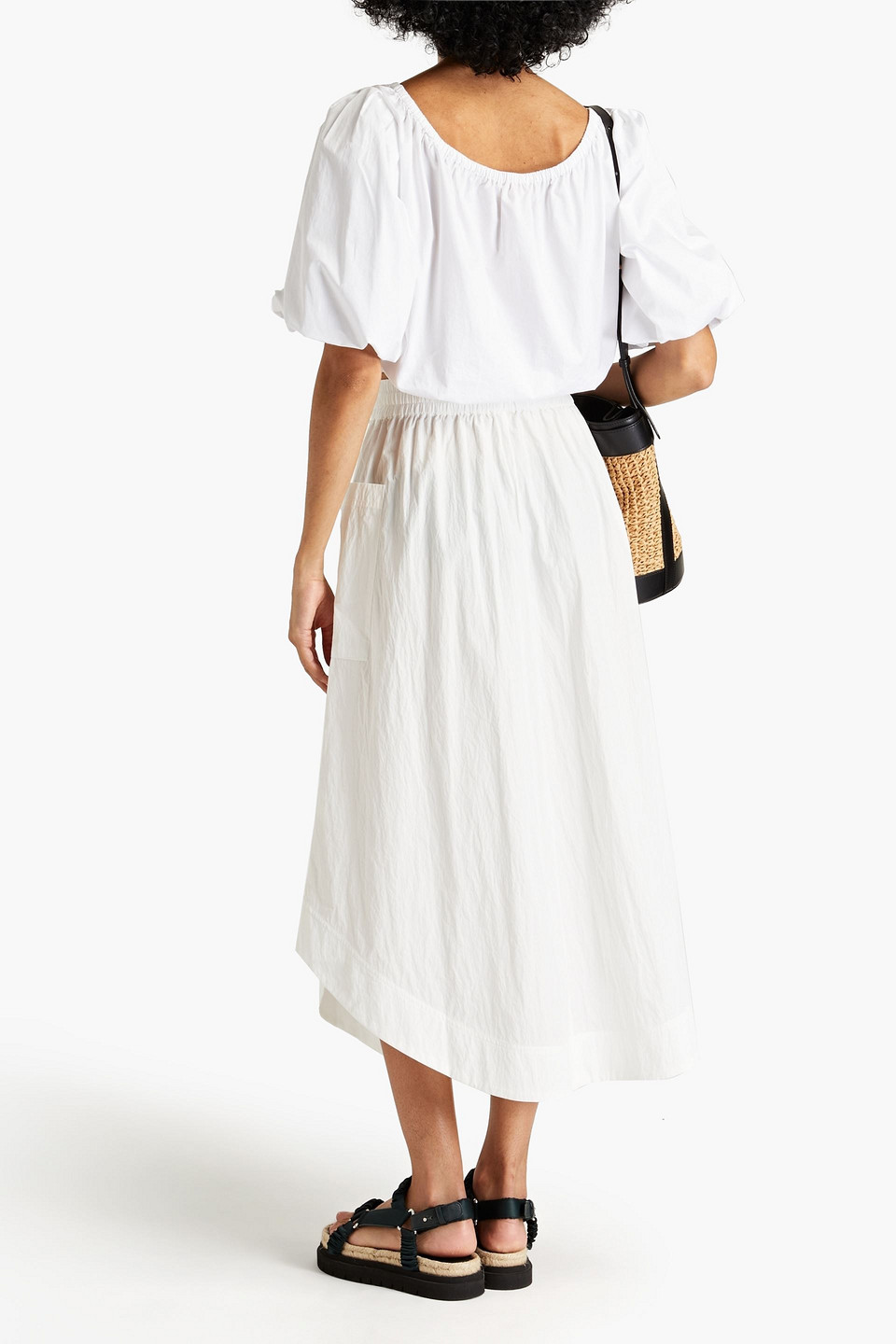 Shop Co Crinkled Tton-blend Poplin Skirt In White