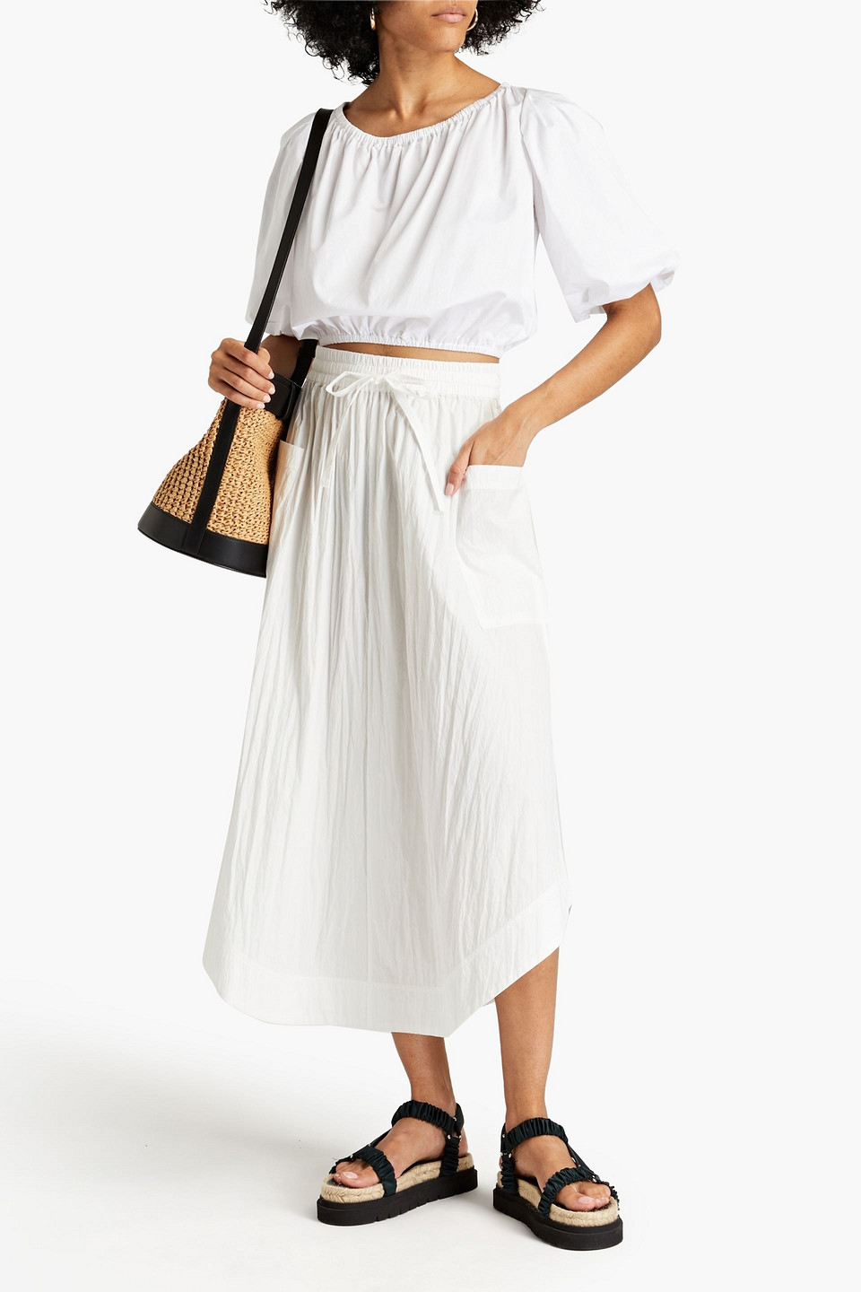 Shop Co Crinkled Tton-blend Poplin Skirt In White