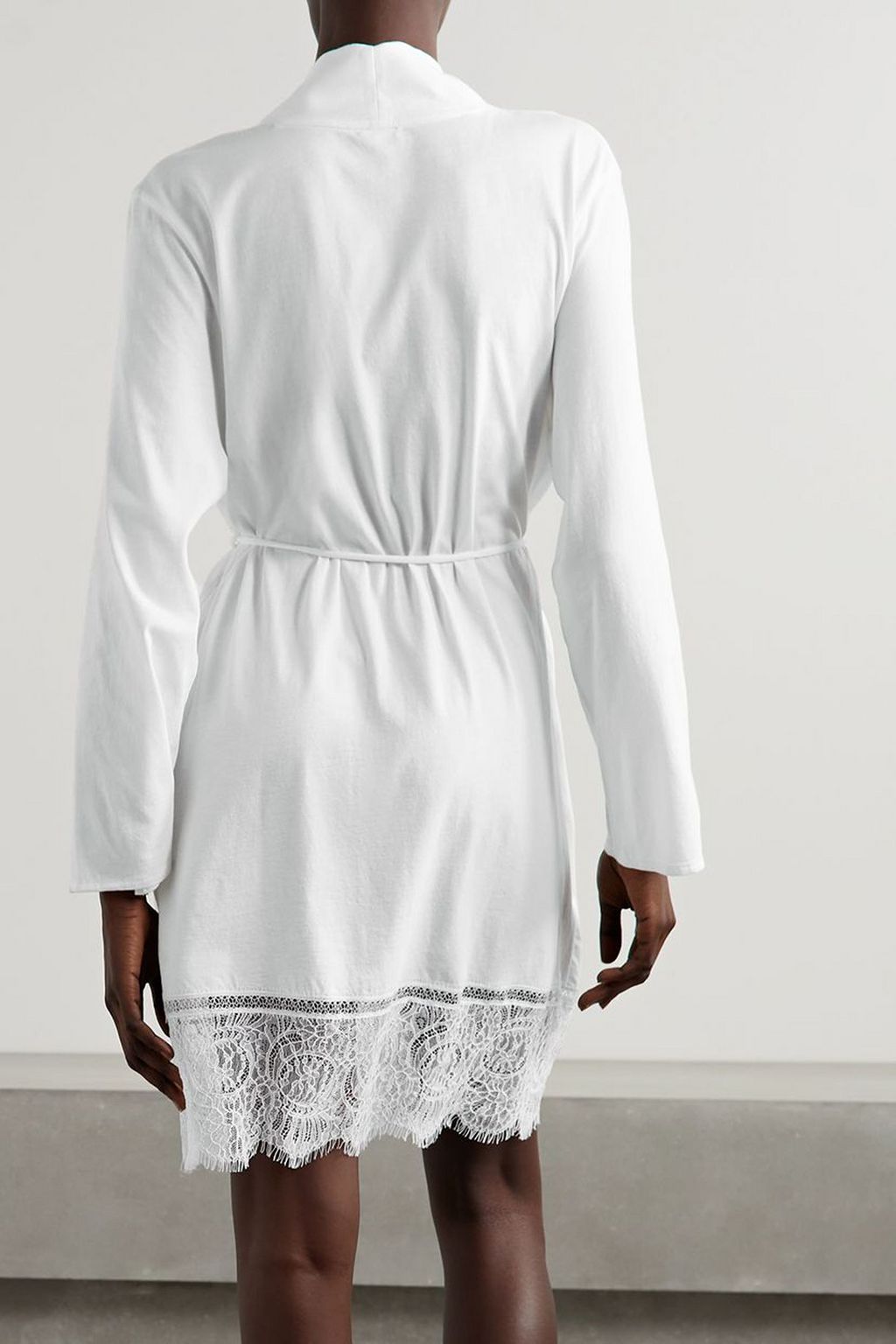 SKIN Maggie lace-trimmed Pima cotton-jersey robe