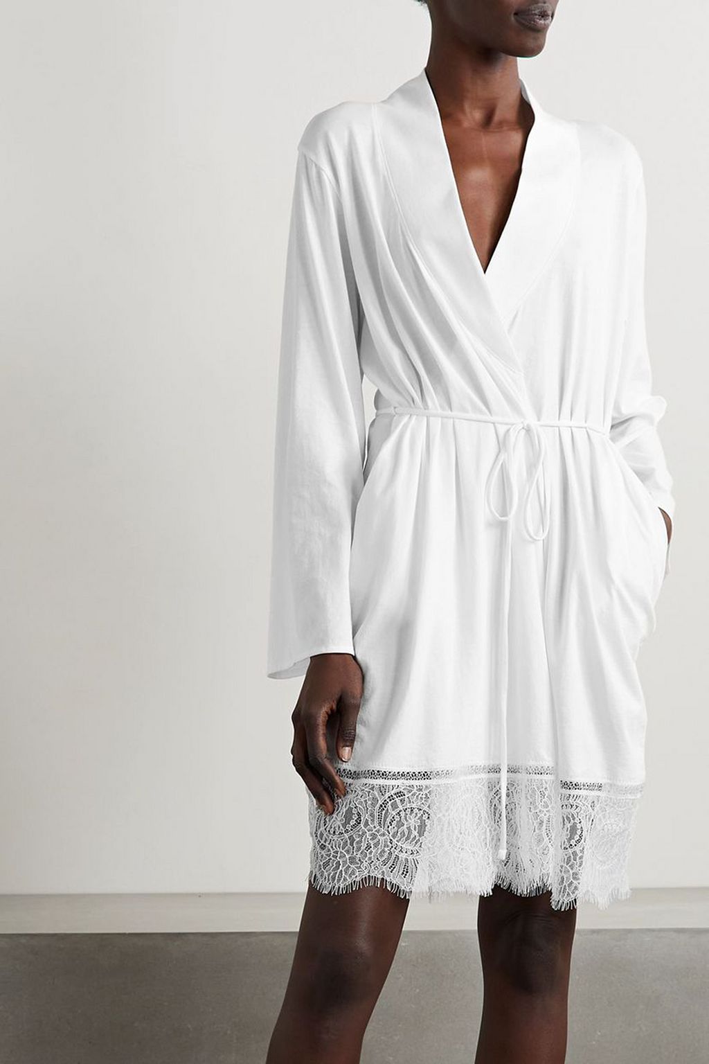 SKIN Maggie lace-trimmed Pima cotton-jersey robe