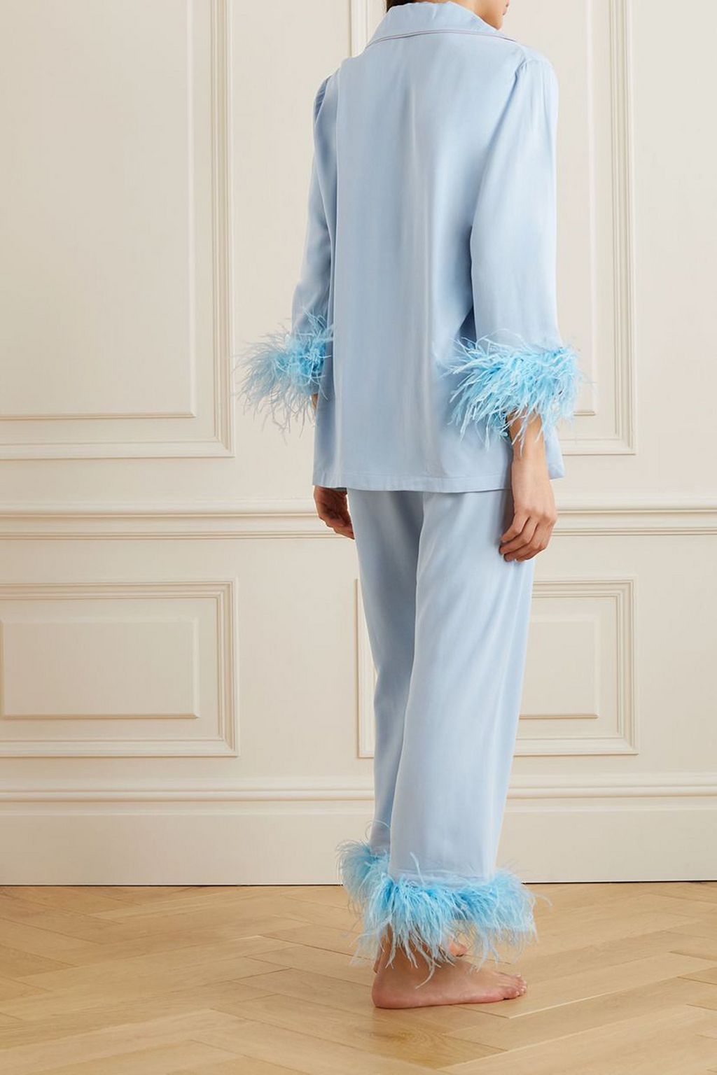 SLEEPER Feather-trimmed twill pajama set