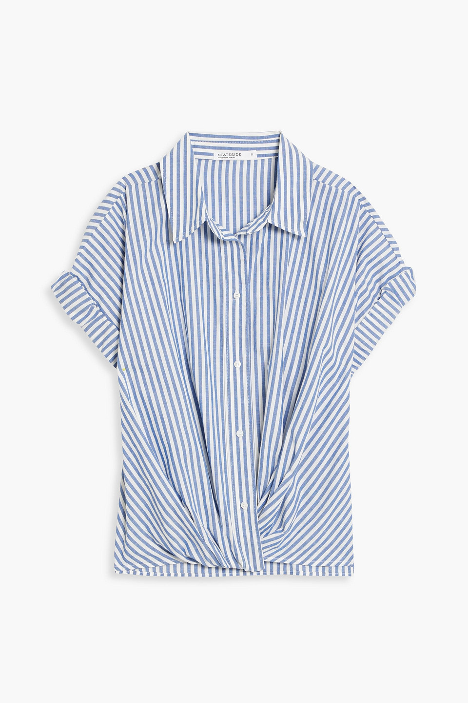 Stateside Twist-front Striped Cotton-poplin Shirt In Blue