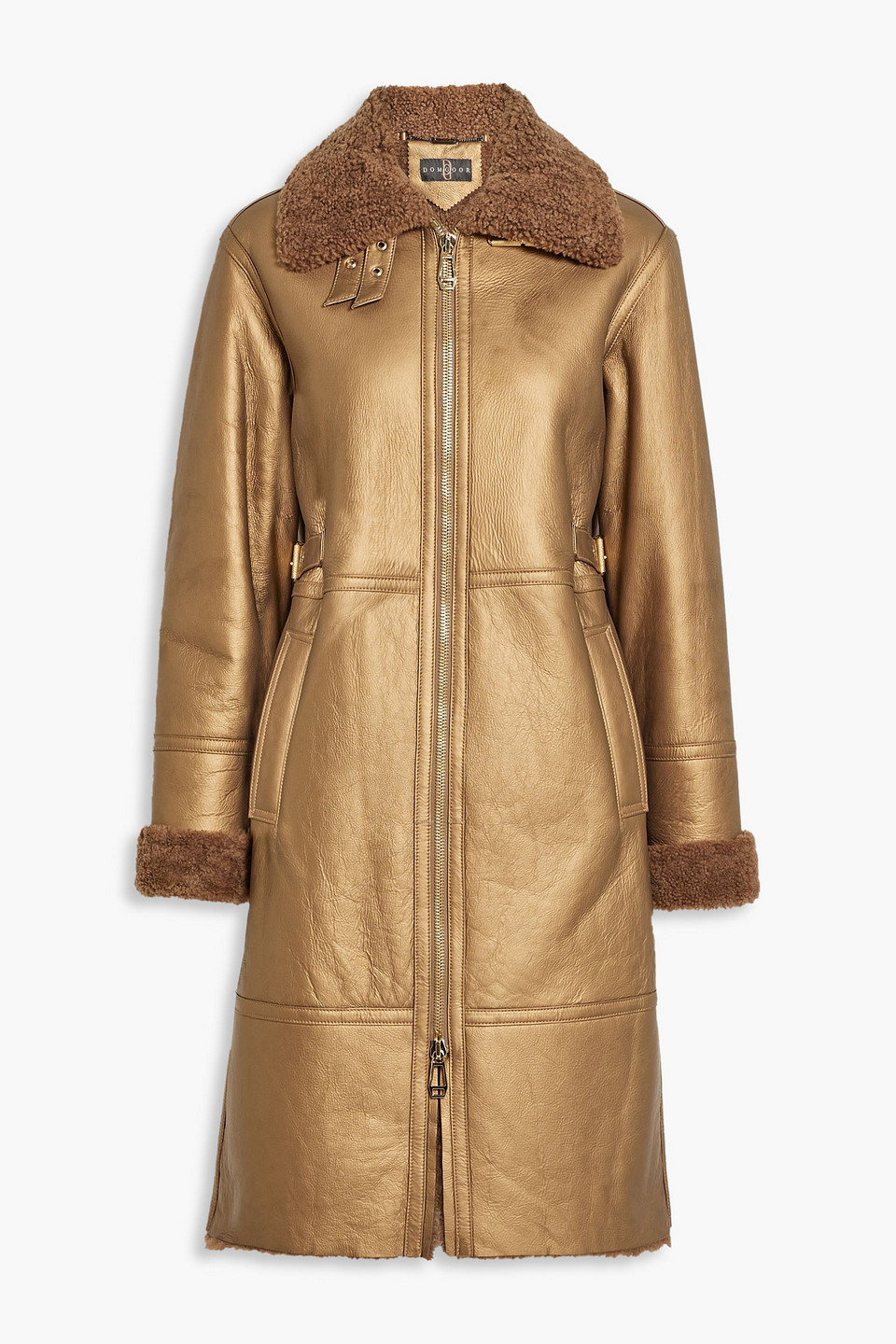 Dom Goor Metallic Shearling Coat In Bronze