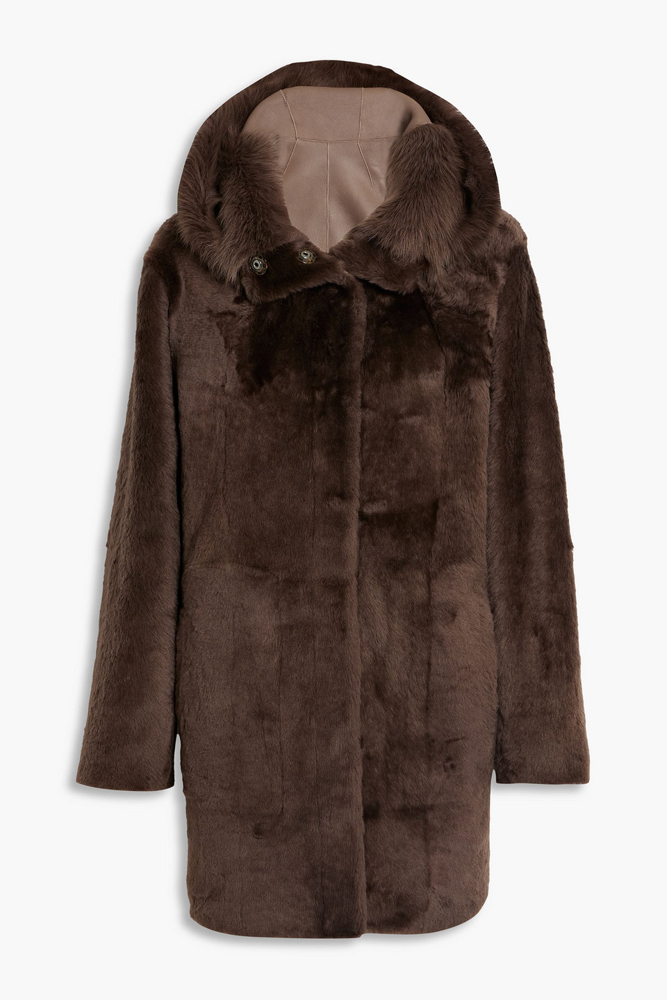 Dom Goor Reversible Shearling Hooded Coat In Brown