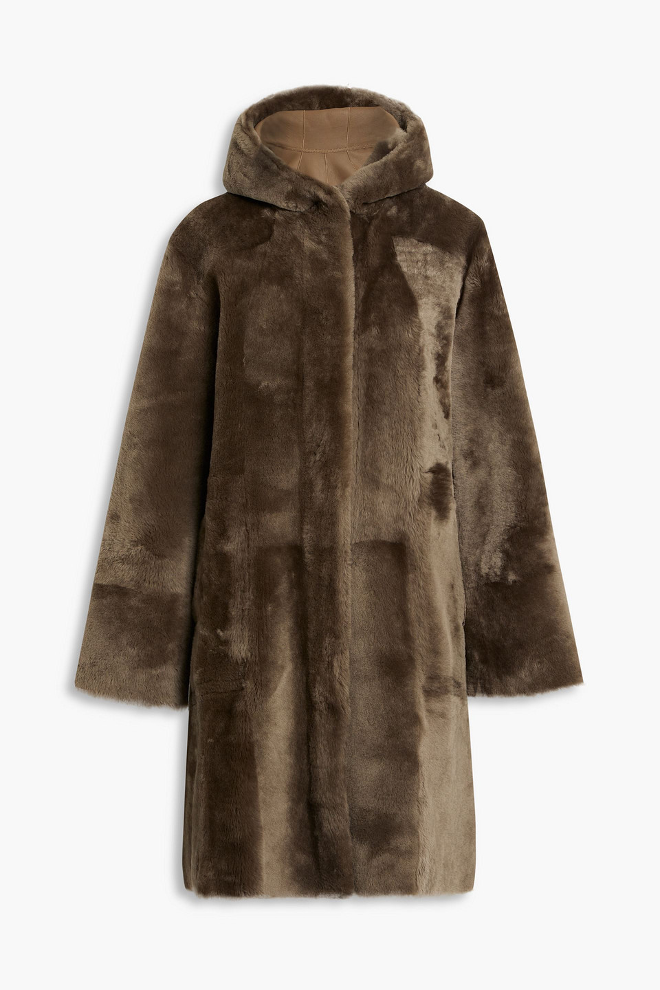 Dom Goor Reversible Shearling Hooded Coat In Brown
