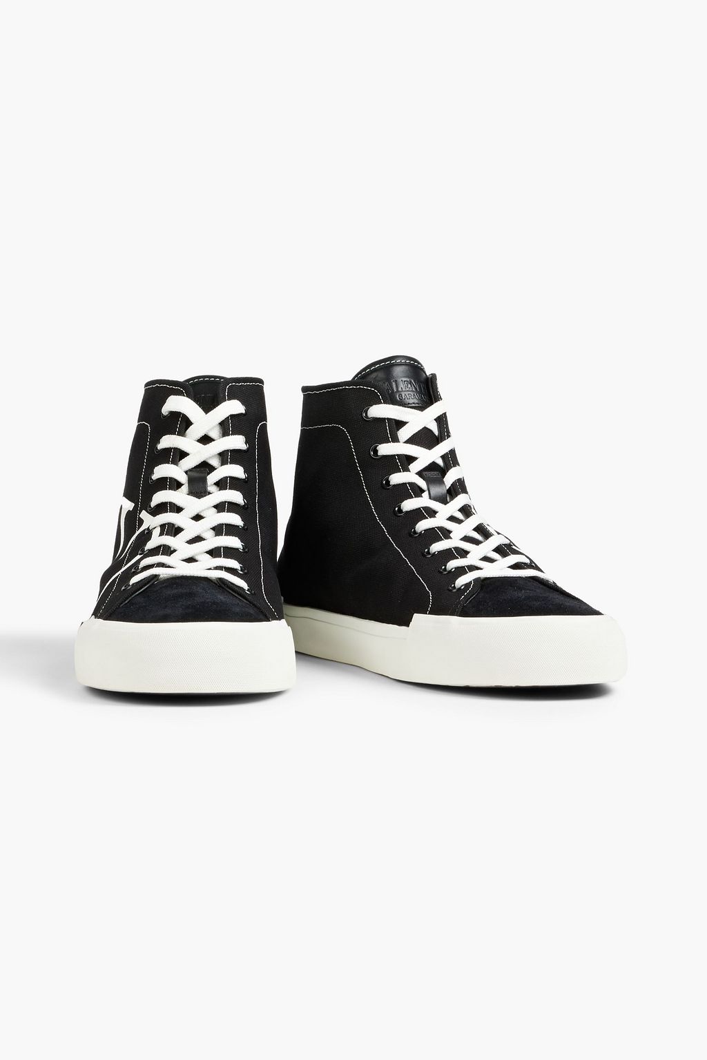VALENTINO GARAVANI VLOGO suede-trimmed printed canvas high-top sneakers