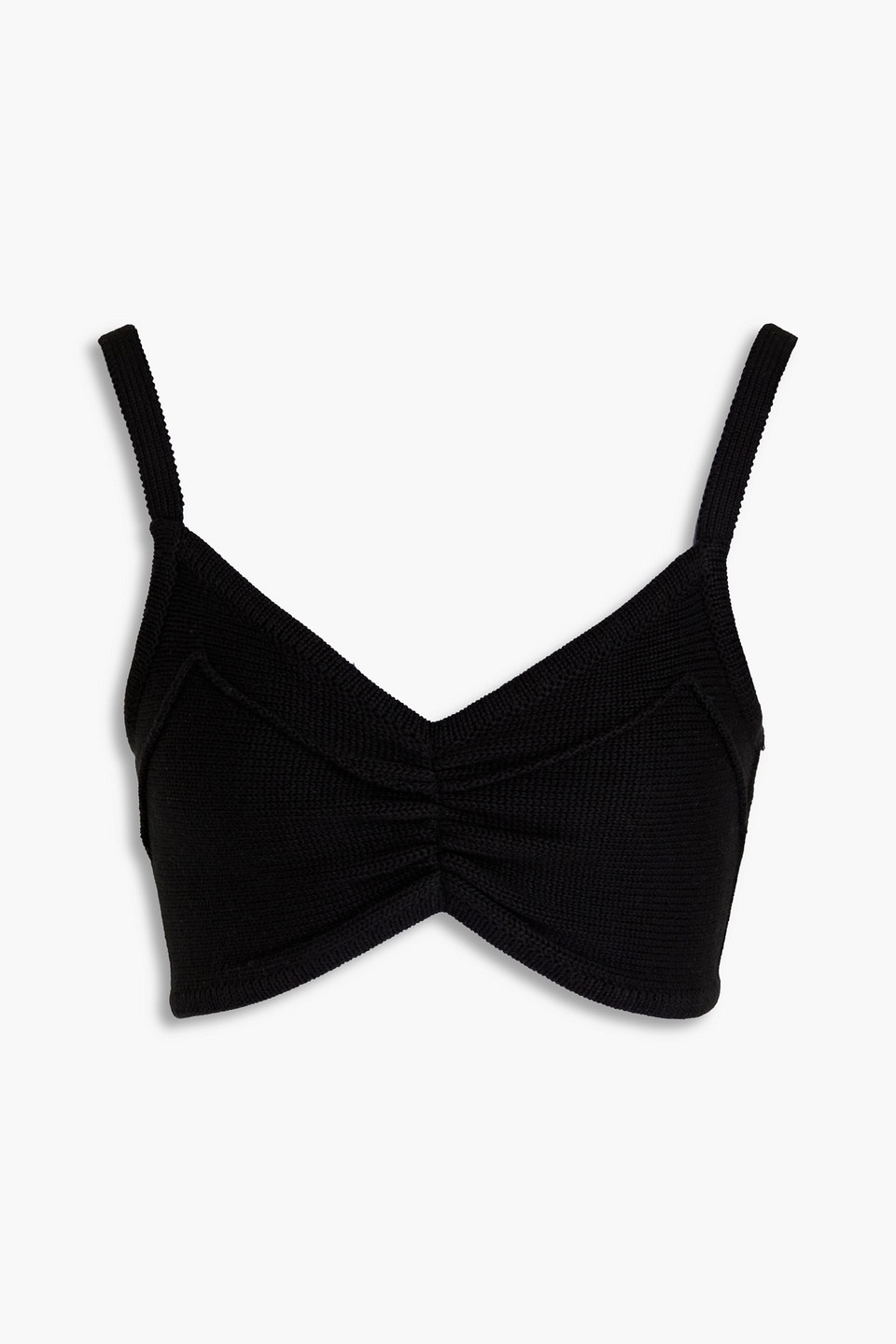 Autumn Cashmere Gathered Ribbed Cotton Bra Top In Black