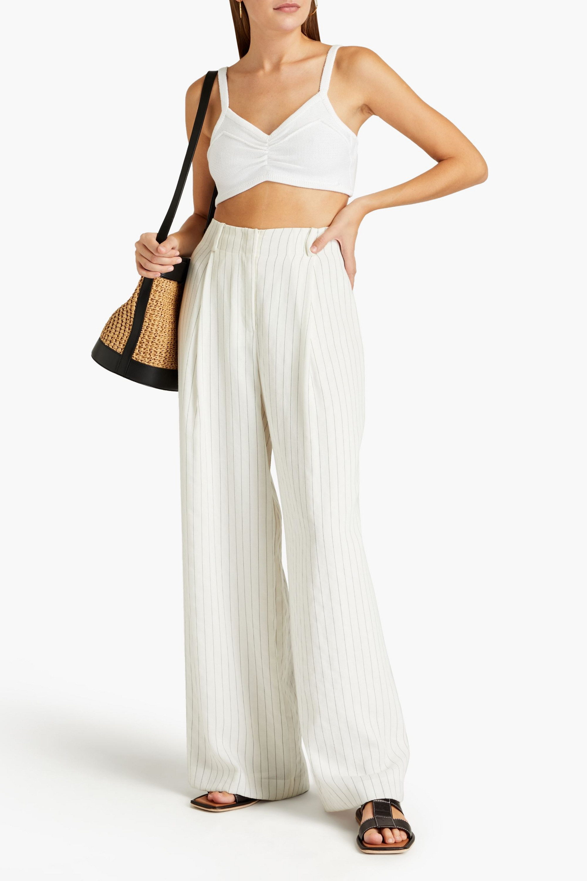 COTTON BY AUTUMN CASHMERE Gathered ribbed cotton bra top