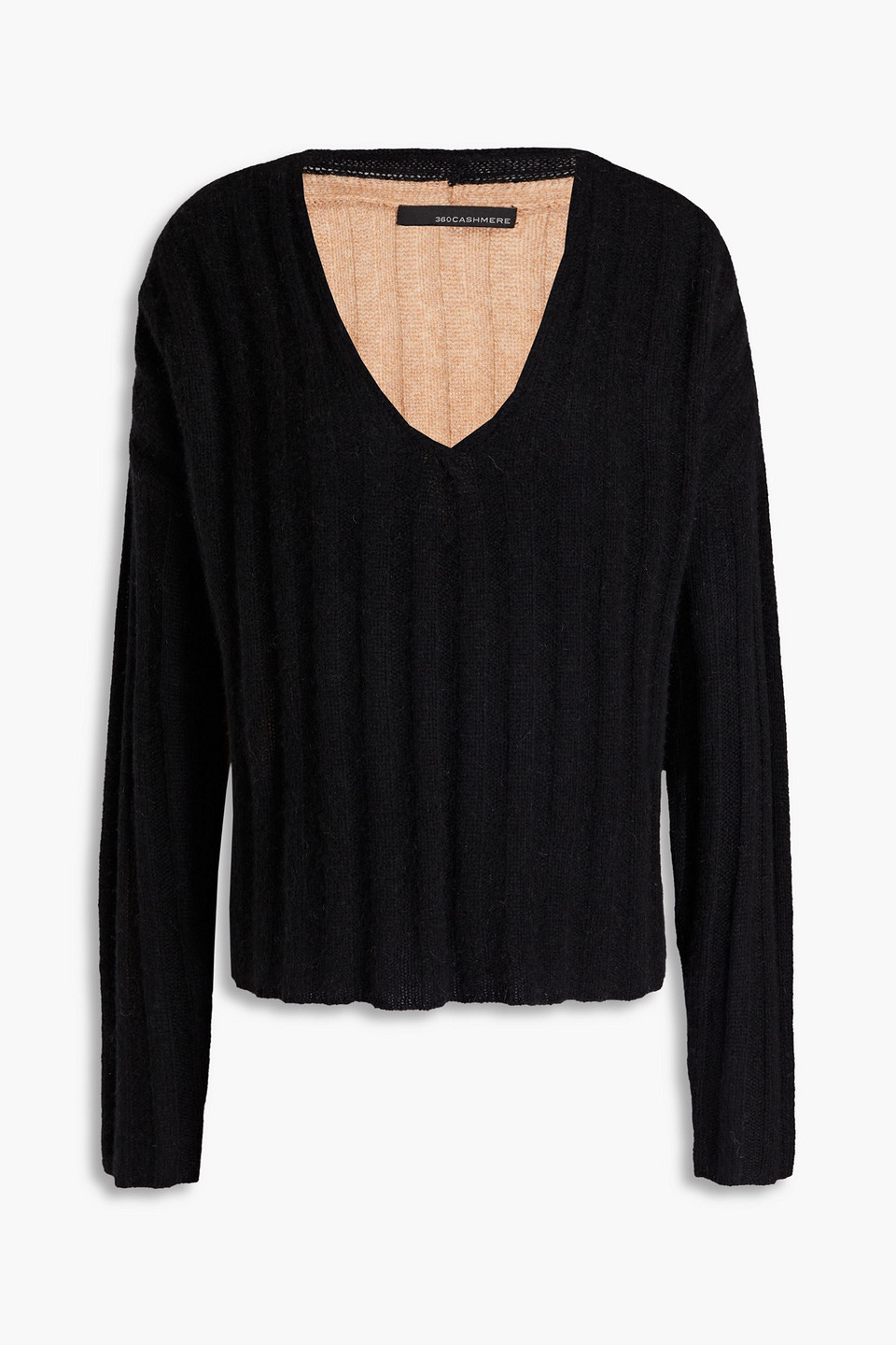 360cashmere Josye Two-tone Ribbed Cashmere Jumper In Black