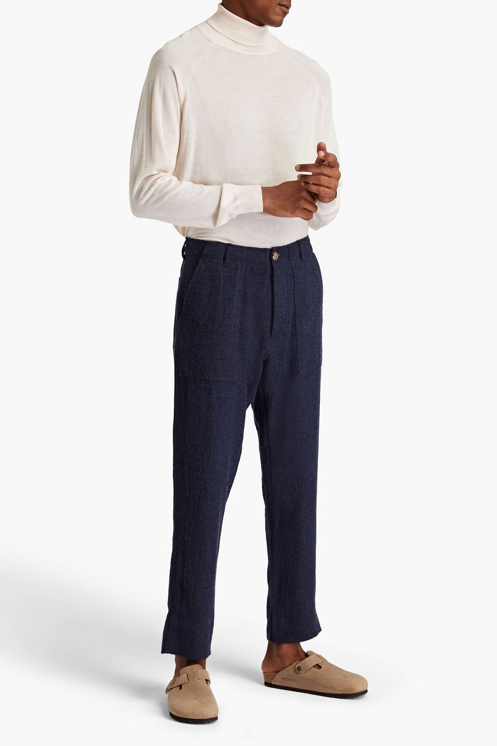 NANUSHKA Gaius cropped brushed ramie, linen and wool-blend twill pants