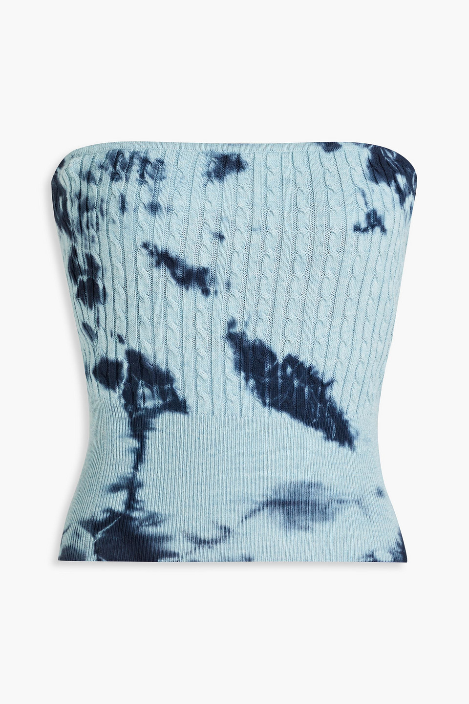 Autumn Cashmere Strapless Tie-dyed Ribbed Cotton Top In Blue