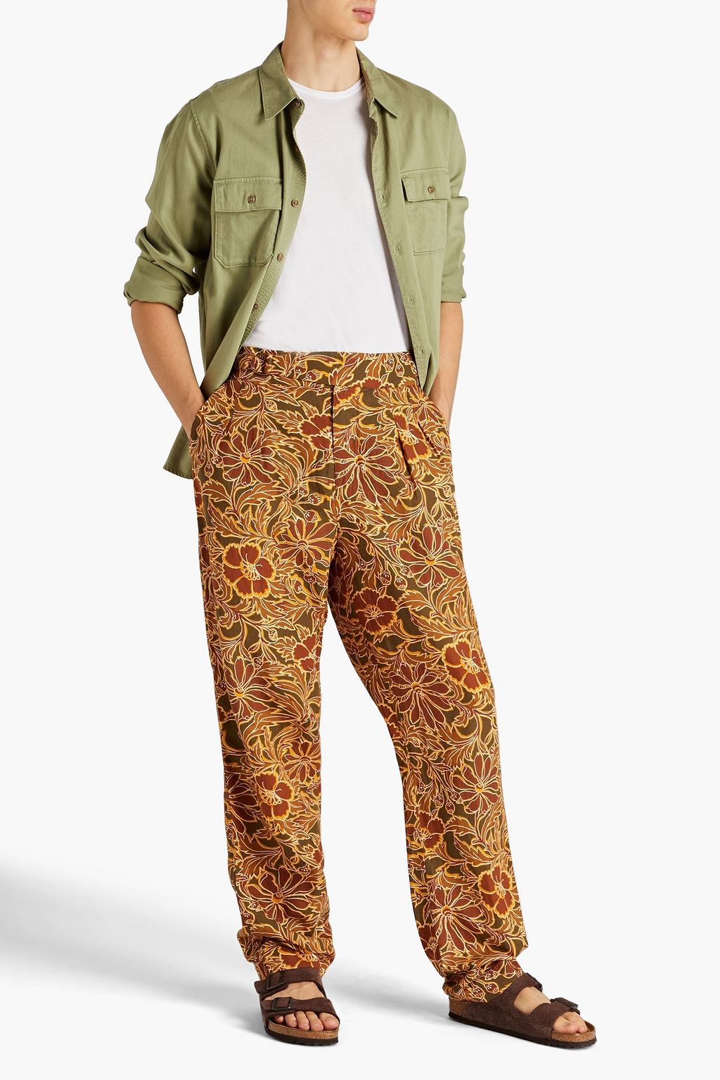 NANUSHKA Printed slub linen-blend pants