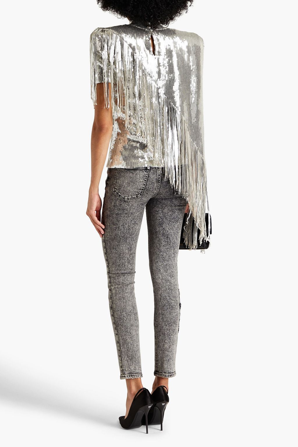 BALMAIN Embellished stone-washed high-rise skinny jeans