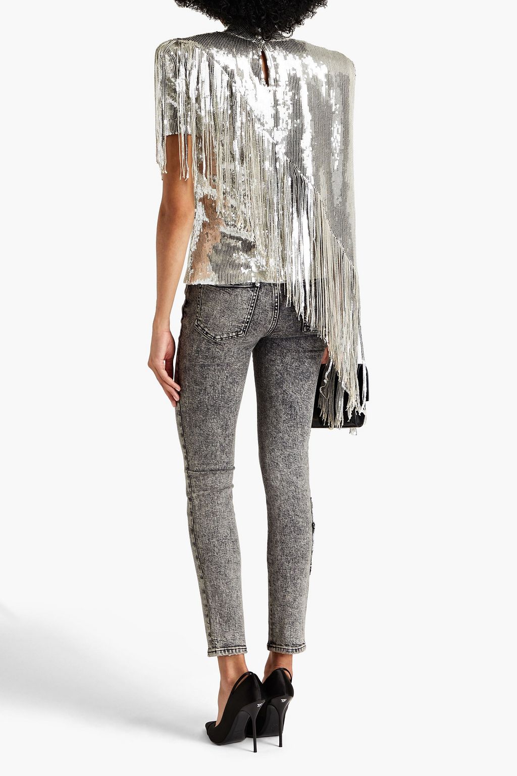 BALMAIN Layered sequined mesh turtleneck top