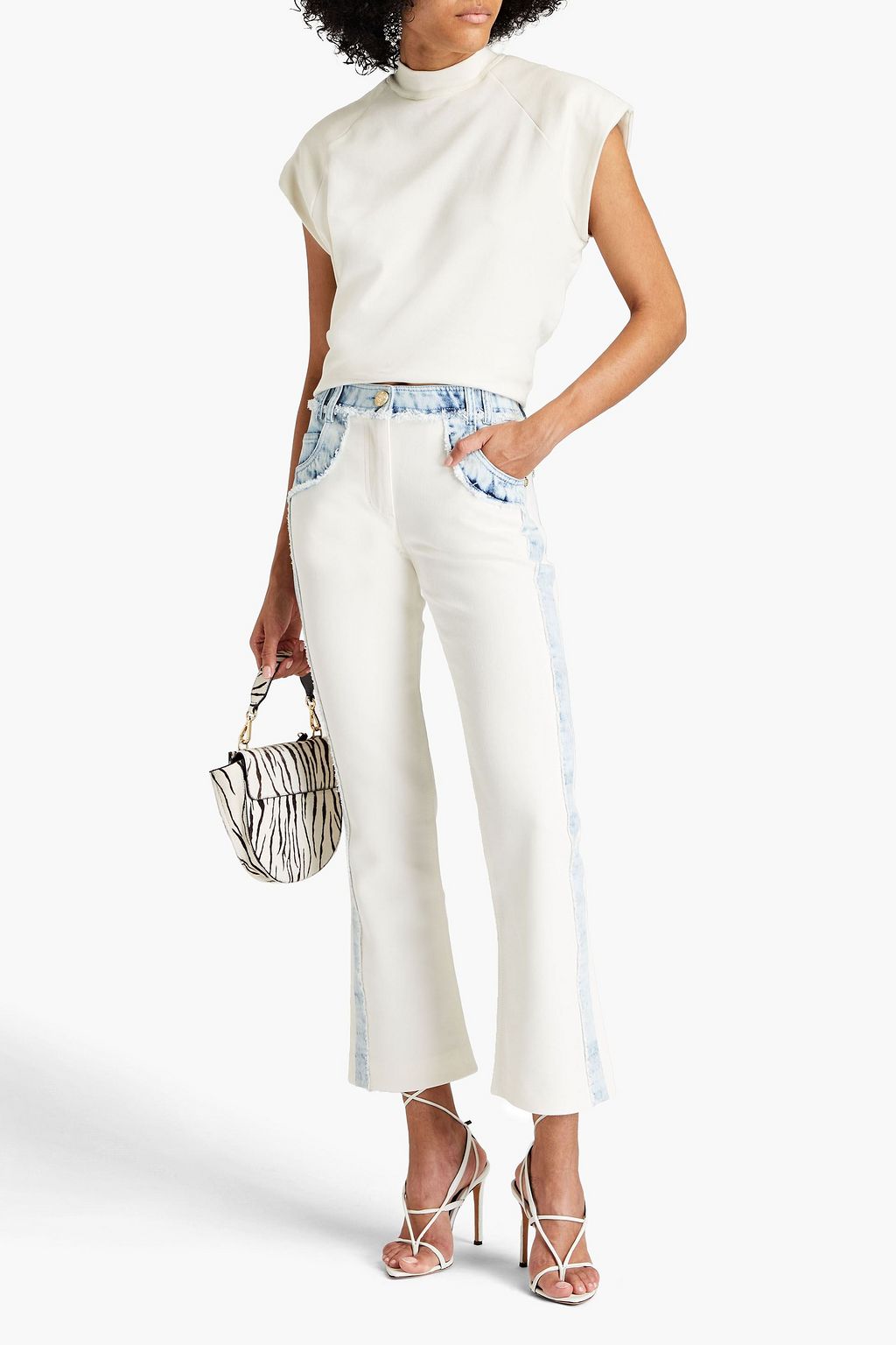 BALMAIN Denim-trimmed crepe bootcut pants