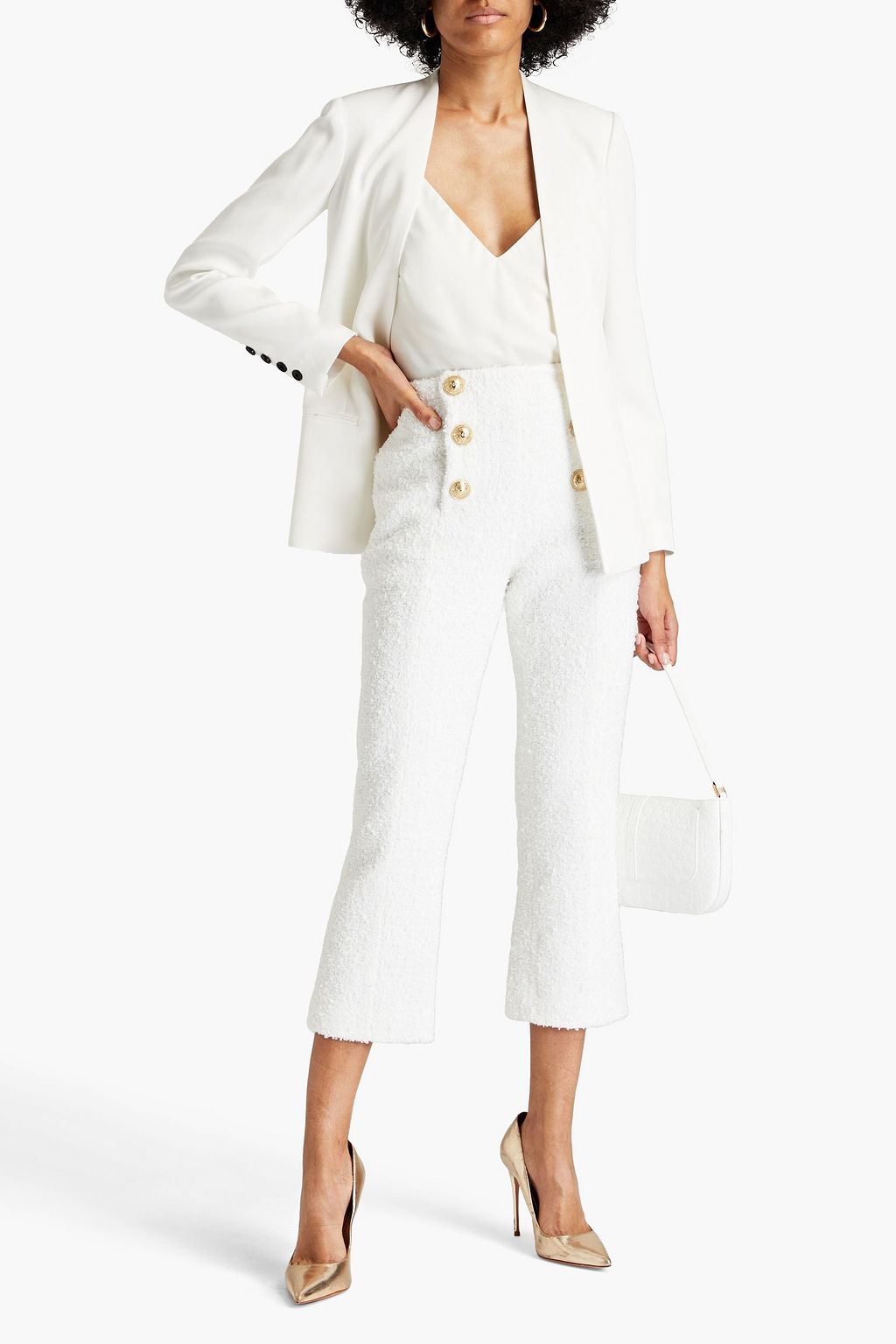 BALMAIN Metallic tweed kick-flare pants