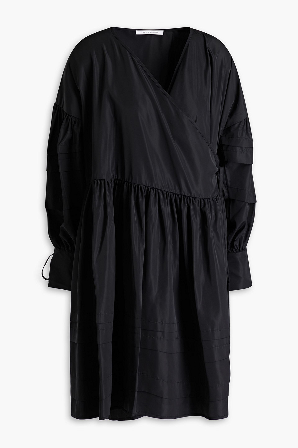 Cecilie Bahnsen Amelie Gathered Taffeta Wrap Dress In Black