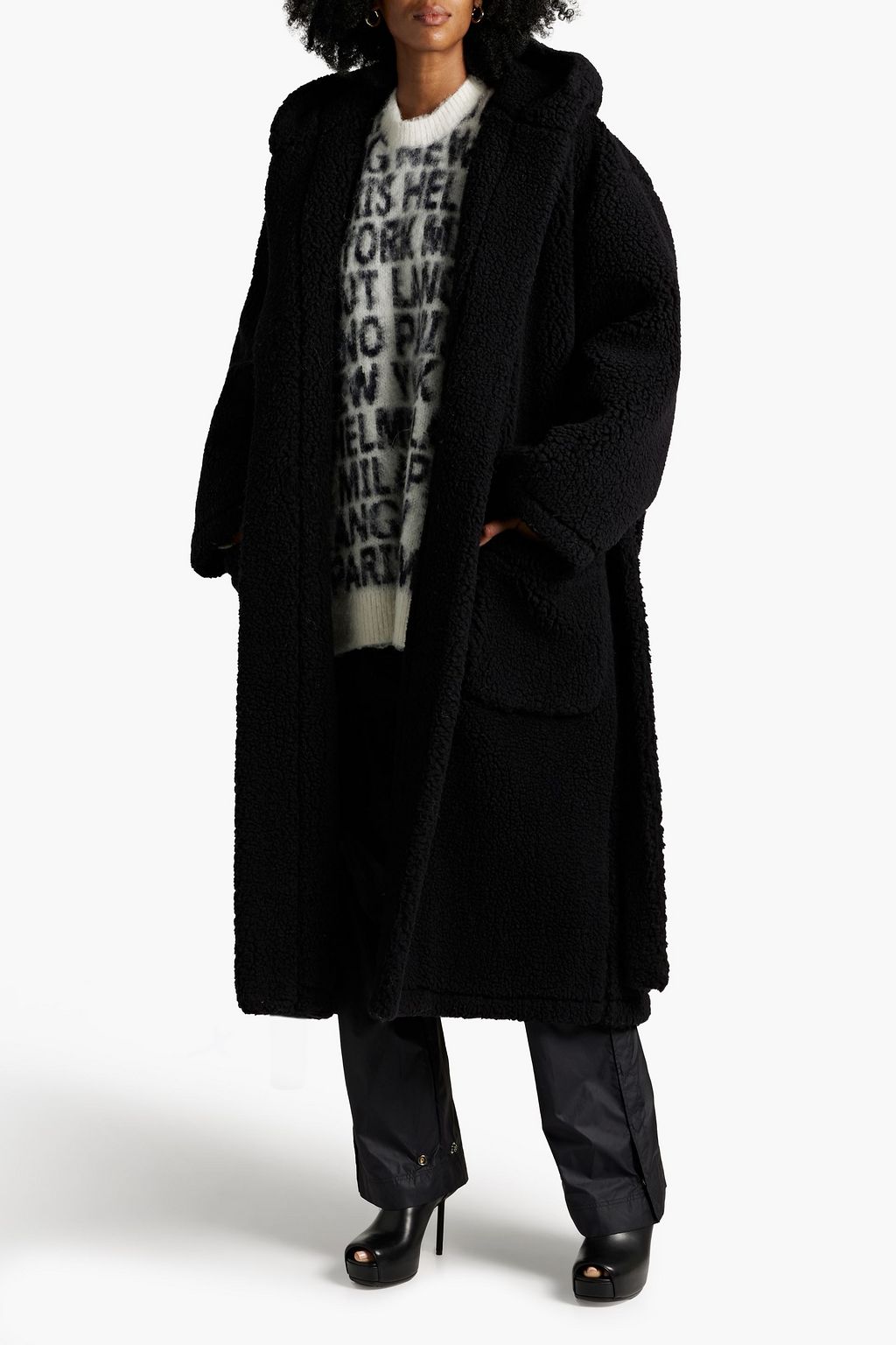 BALENCIAGA Oversized faux shearling hooded coat