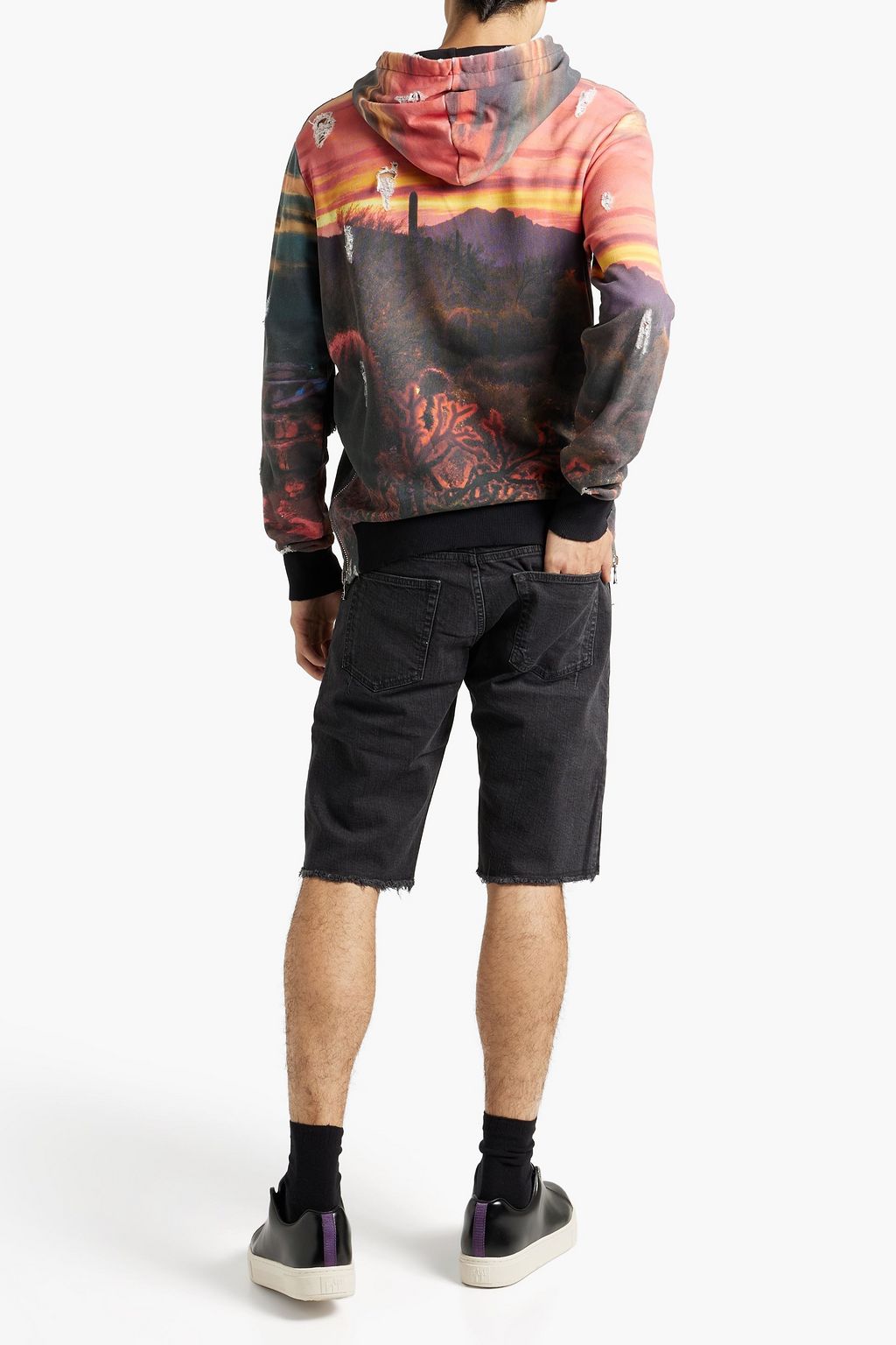 BALMAIN Jeansshorts mit schmalem Bein und Fransen