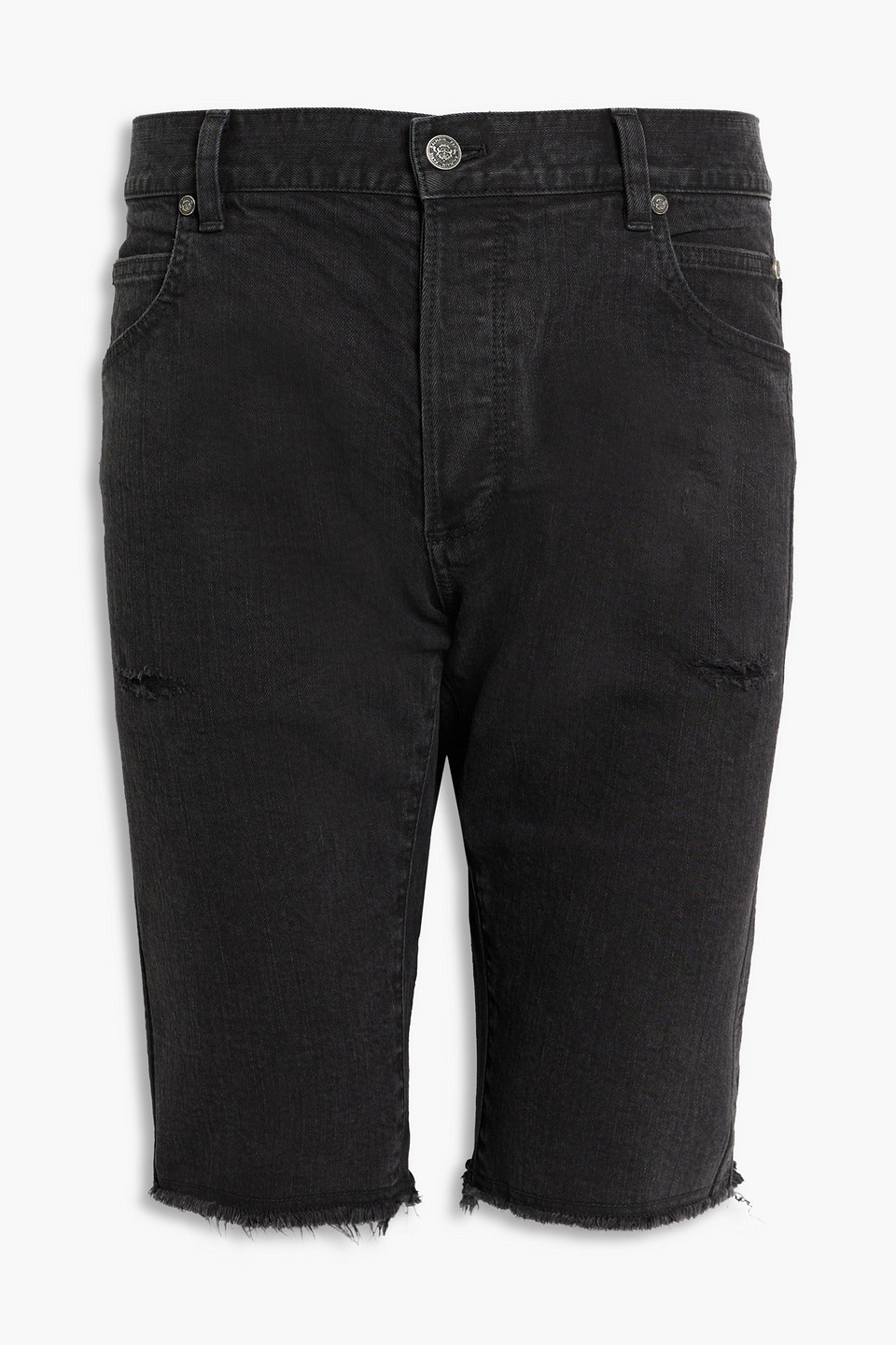 Balmain Slim-fit Frayed Denim Shorts In Black