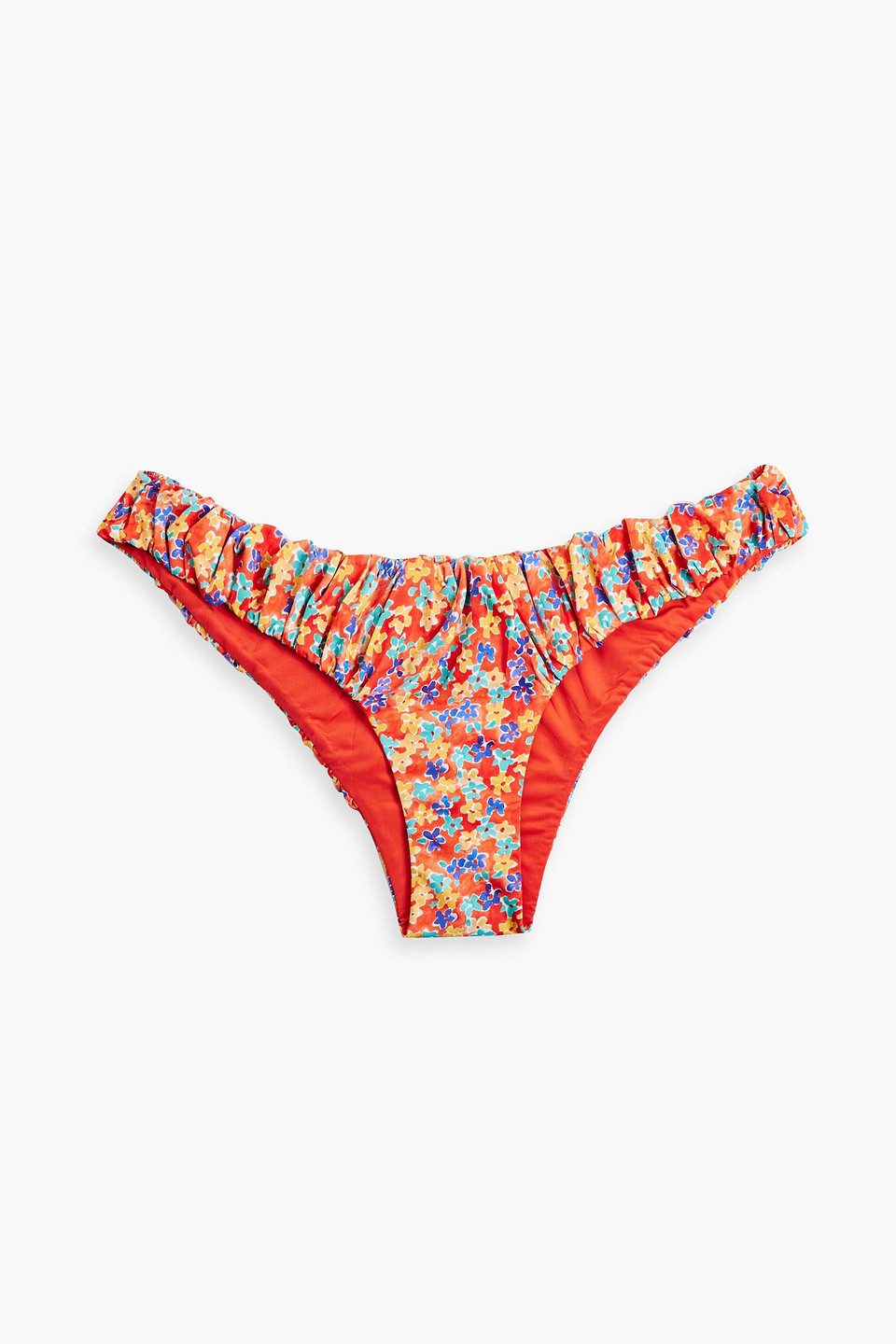 Caroline Constas Dorit Gathered Floral-print Bandeau Bikini Top In Tomato Red