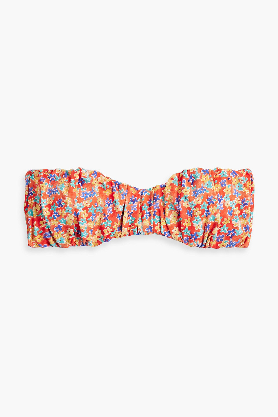 CAROLINE CONSTAS LEILA GATHERED FLORAL-PRINT BANDEAU BIKINI TOP 3074457345633163162