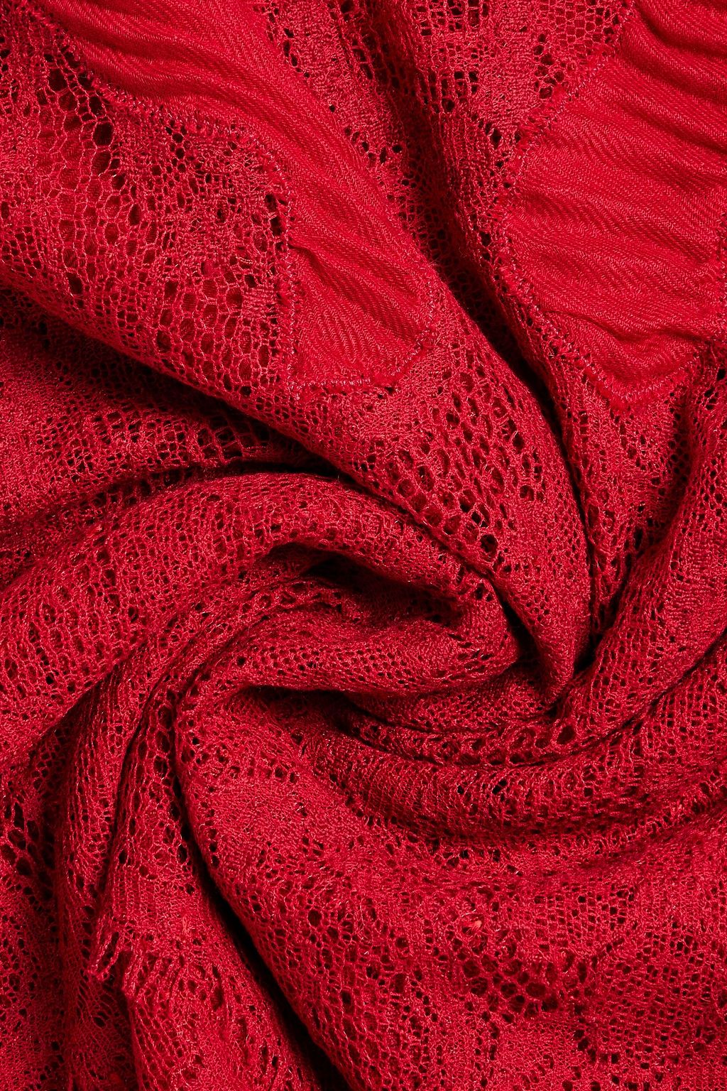 VALENTINO GARAVANI Lace-paneled plissé cashmere and wool-blend twill stole