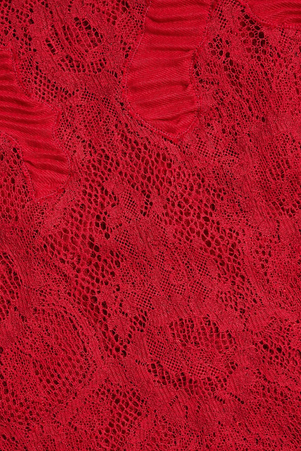 VALENTINO GARAVANI Lace-paneled plissé cashmere and wool-blend twill stole