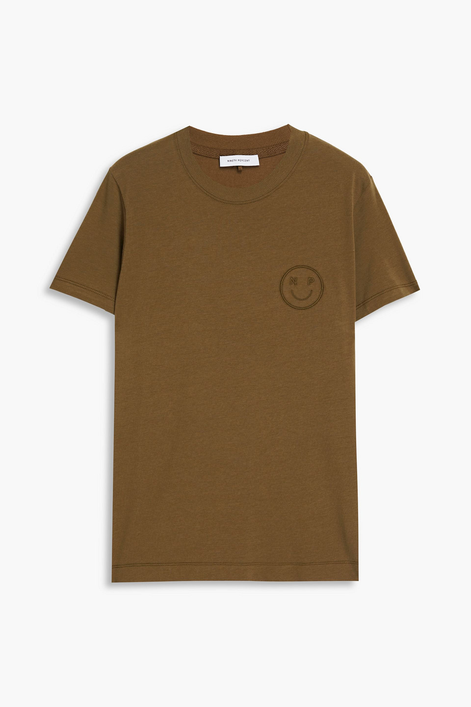 Ninety Percent Isabella Embroidered Organic Cotton-jersey T-shirt In Brown