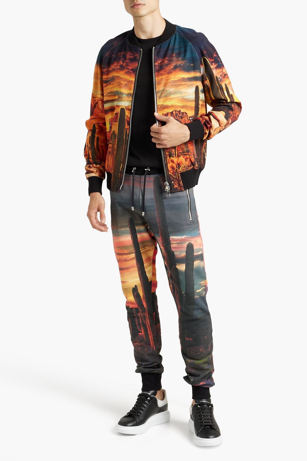 BALMAIN Bomberjacke aus Baumwoll-Twill mit Print