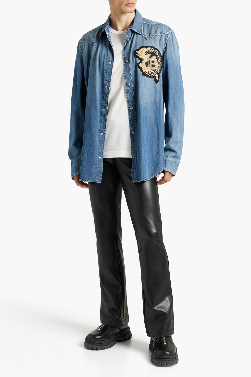 BALMAIN Appliquéd denim shirt
