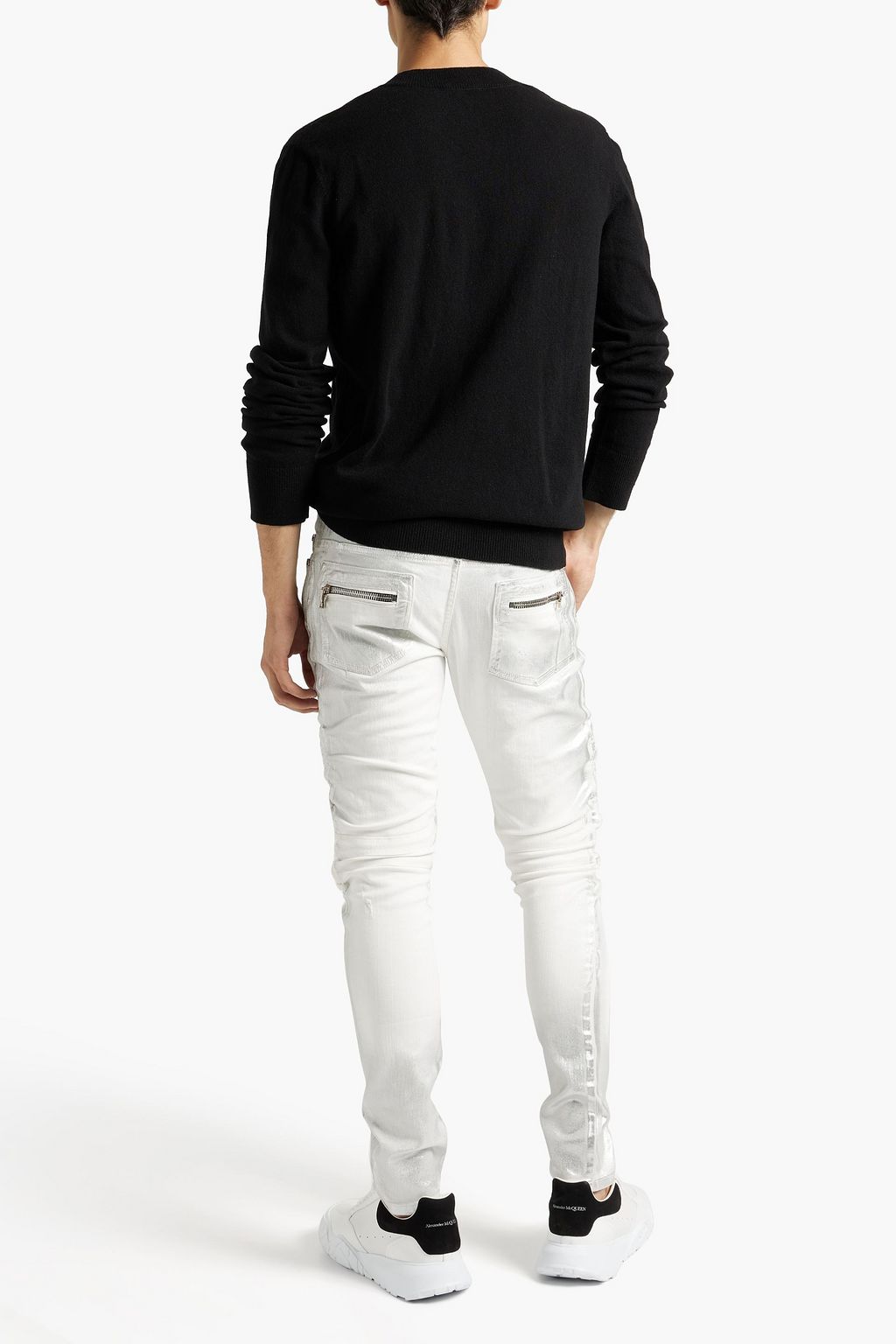 BALMAIN Appliquéd cashmere and wool-blend sweater