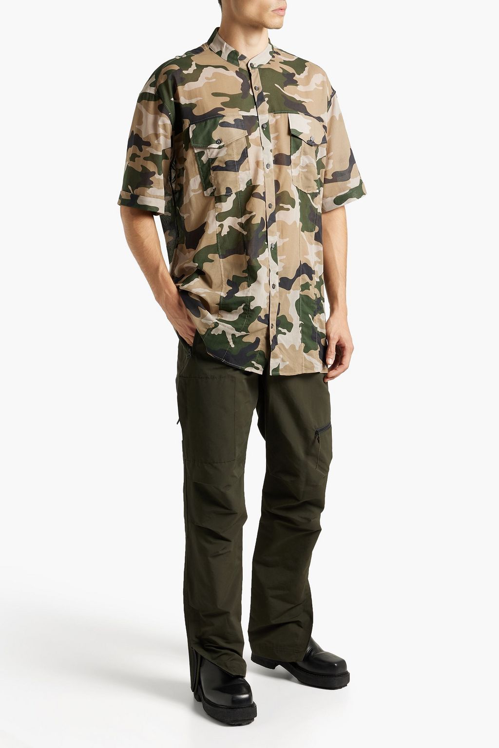 BALMAIN Hemd aus Baumwoll-Voile mit floralem Camouflage-Print