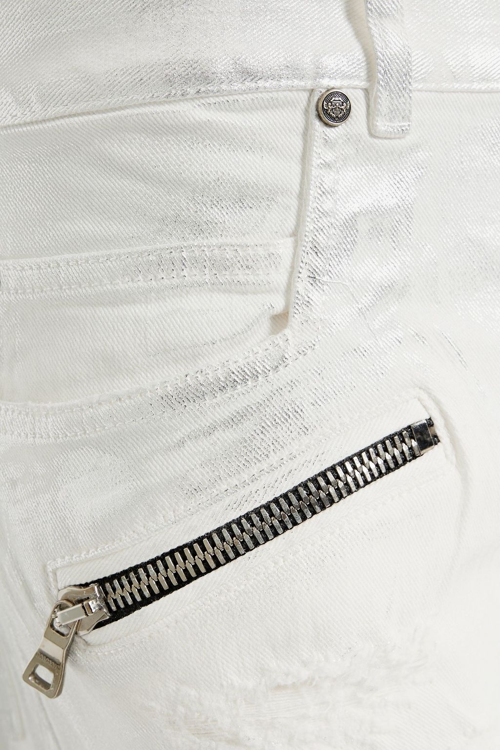 BALMAIN Skinny-fit distressed quilted denim jeans