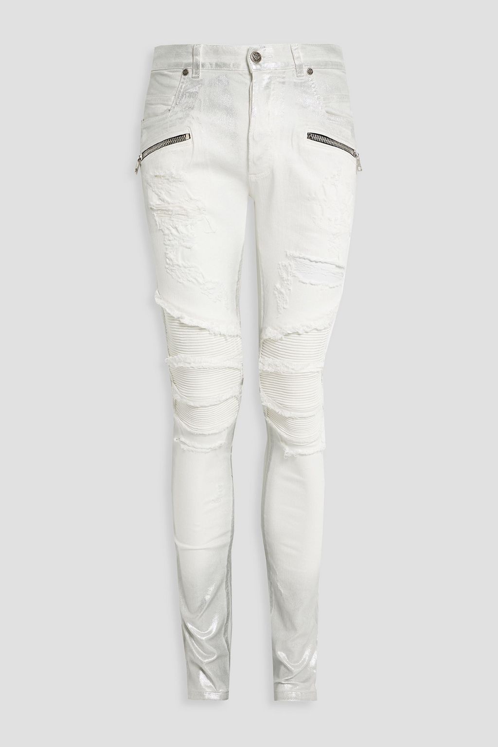 BALMAIN Skinny-fit distressed quilted denim | Sale up to 70% off | OUTNET