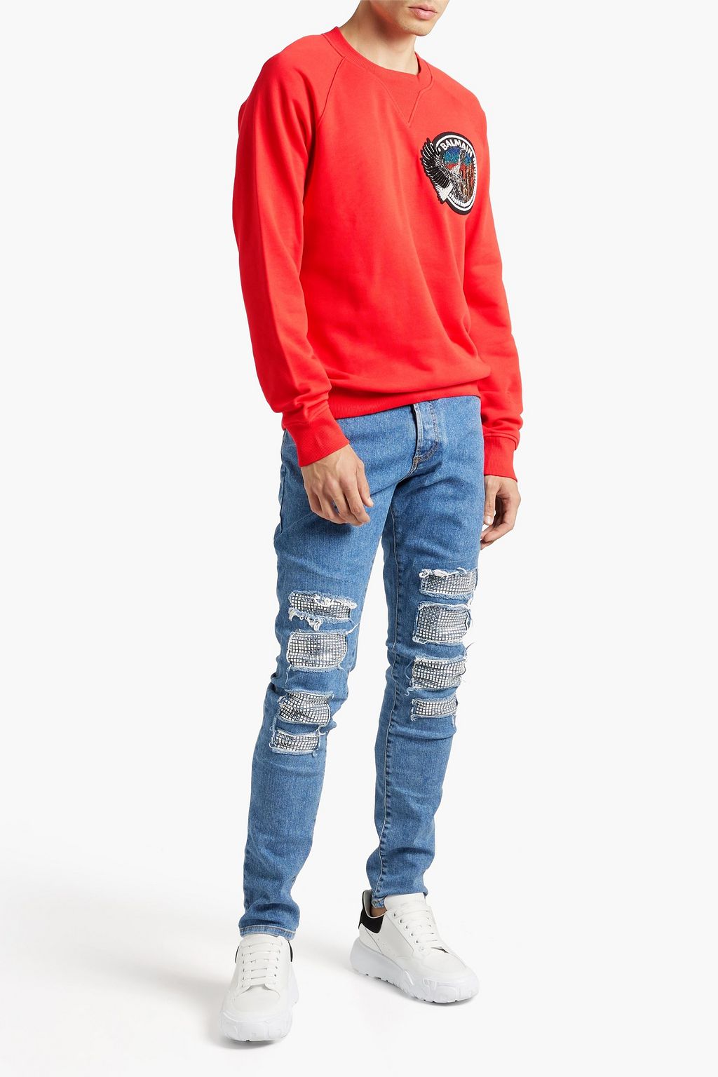 BALMAIN Appliquéd French cotton-terry sweatshirt