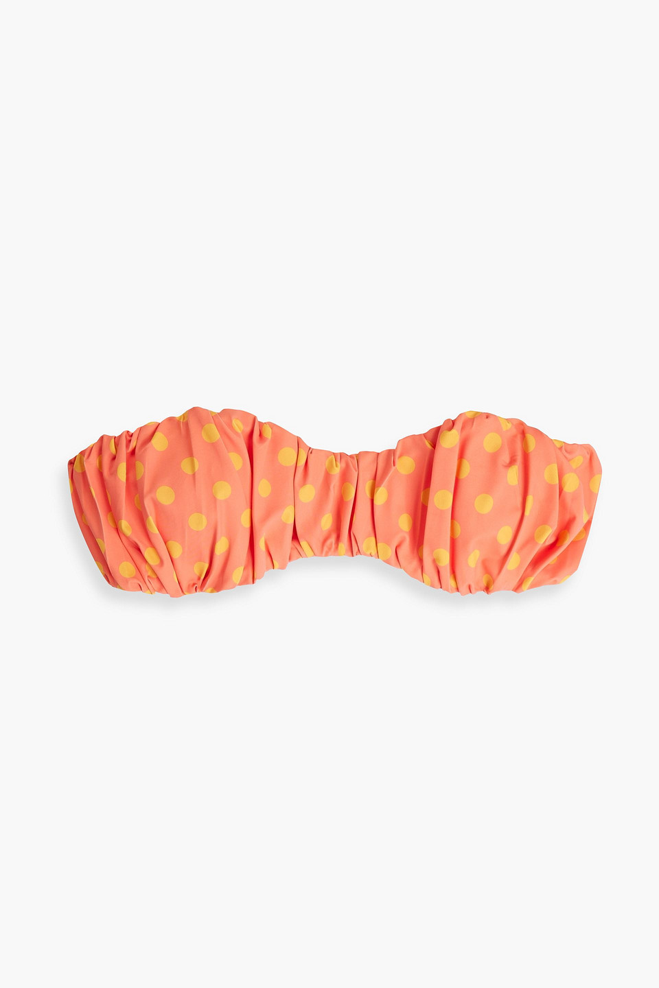 Caroline Constas Leila Gathered Polka-dot Bandeau Bikini Top In Orange
