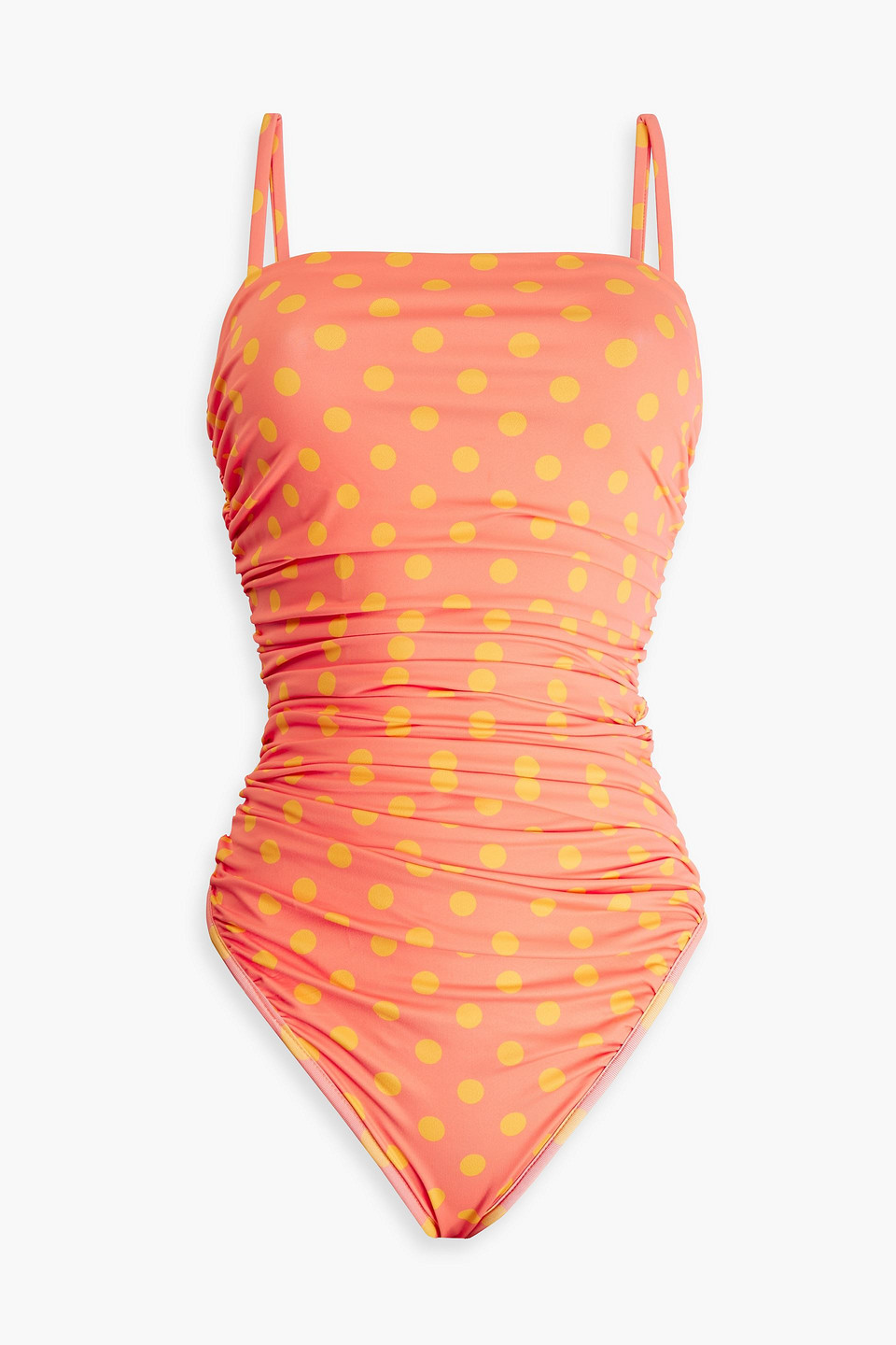 Caroline Constas Sabrina Ruched Polka-dot Swimsuit In Orange