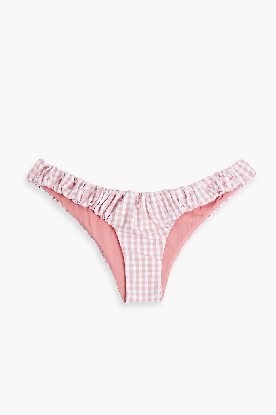 Caroline Constas Dorit Gathered Gingham Low-rise Bikini Briefs In Antique Rose