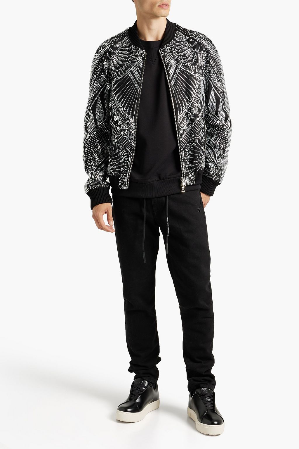 BALMAIN Crystal-embellished cotton-twill bomber jacket
