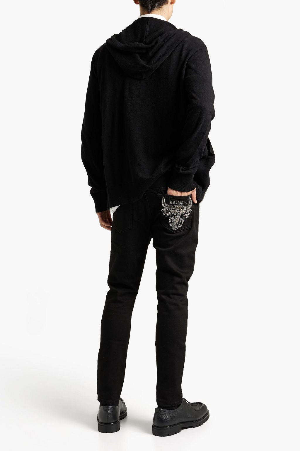 BALMAIN Appliquéd mélange cashmere and wool-blend cardigan