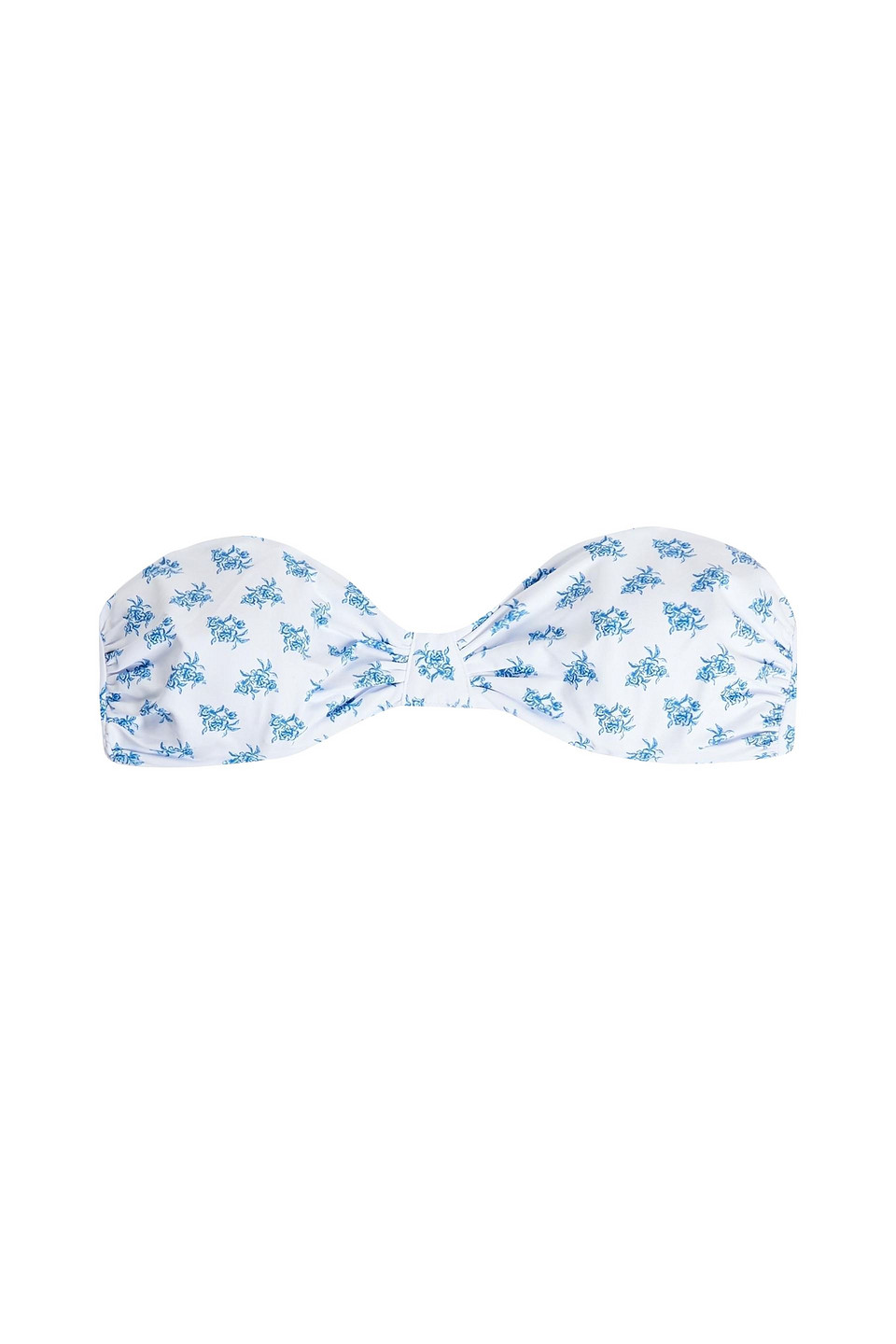 Caroline Constas Maria Gathered Floral-print Bandeau Bikini Top In White