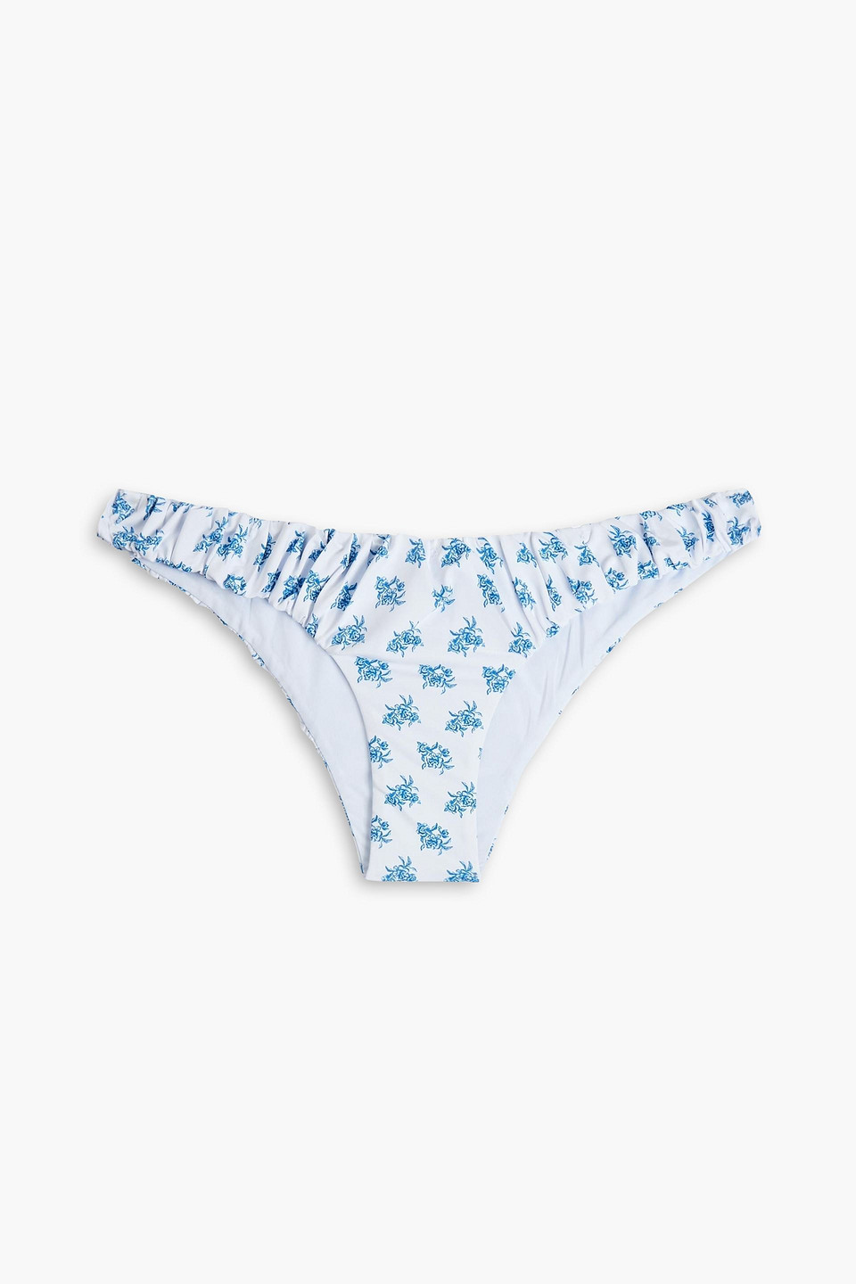 Caroline Constas Dorit Gathered Floral-print Low-rise Bikini Briefs In White