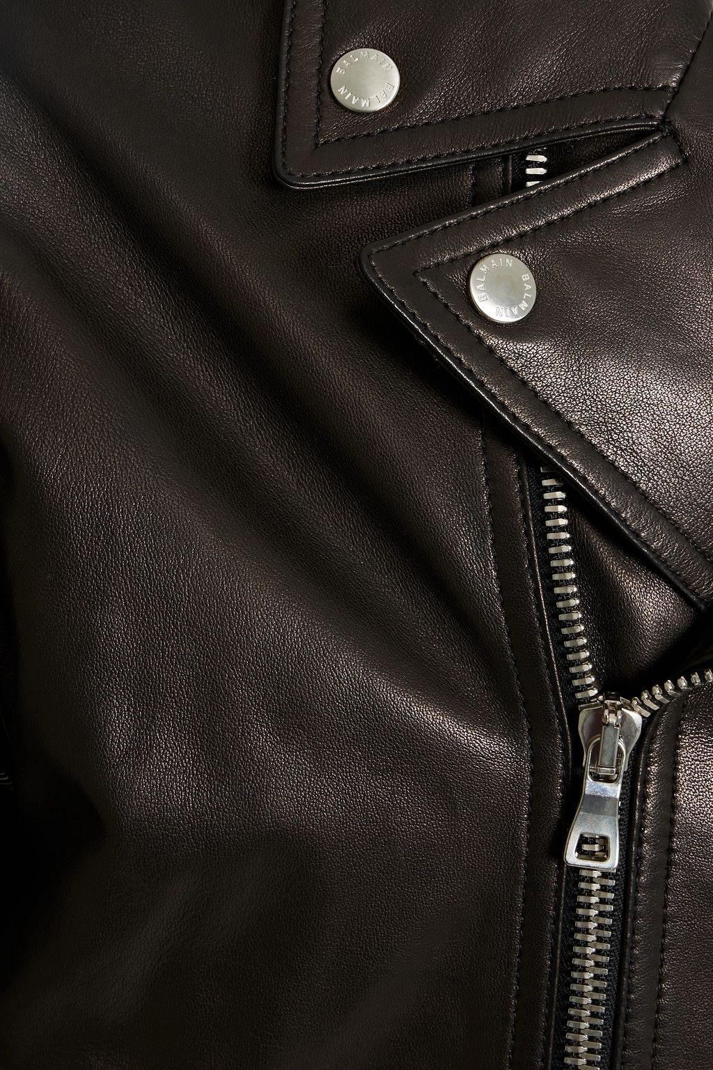 BALMAIN Quilted shell-paneled leather biker jacket