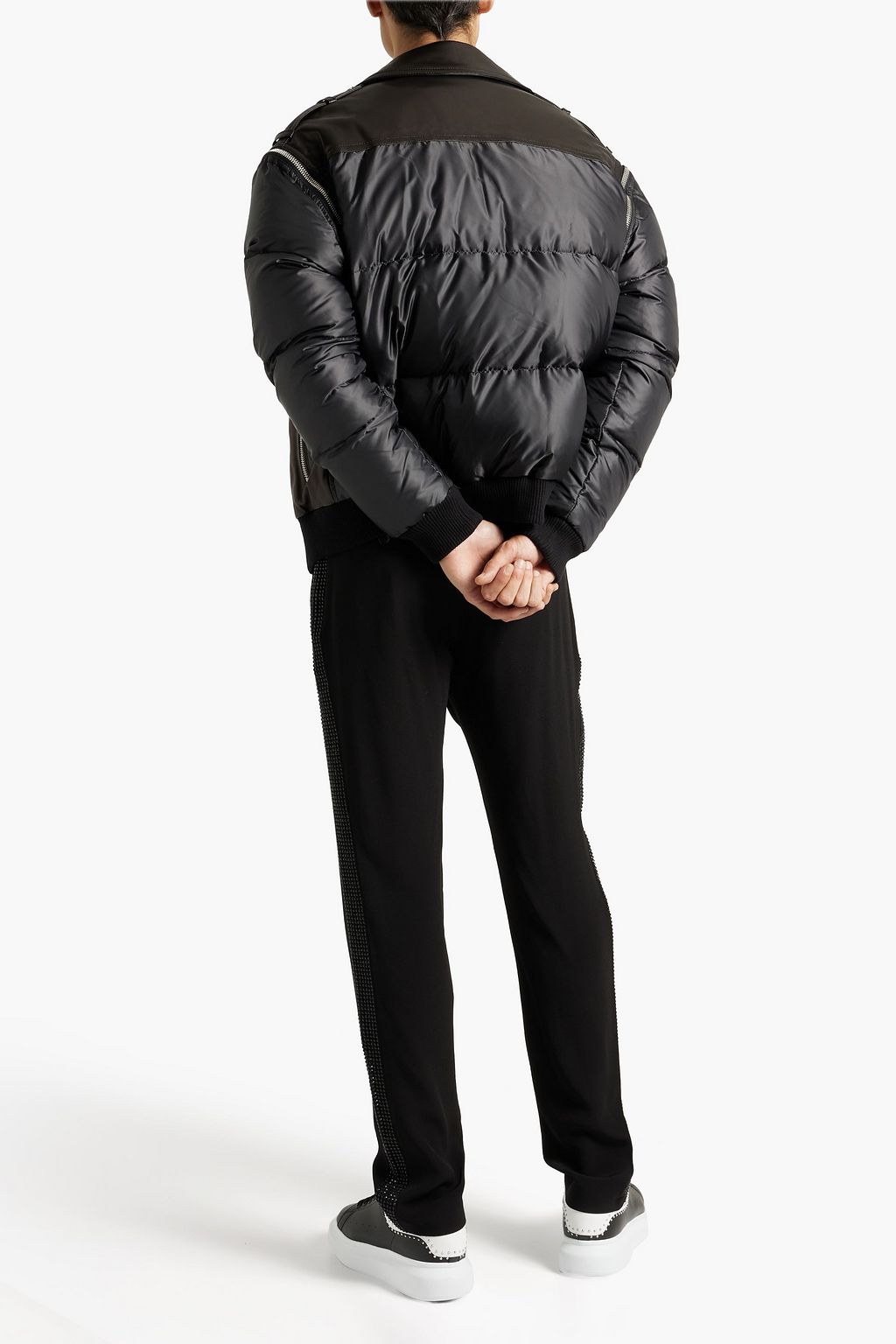 BALMAIN Quilted shell-paneled leather biker jacket