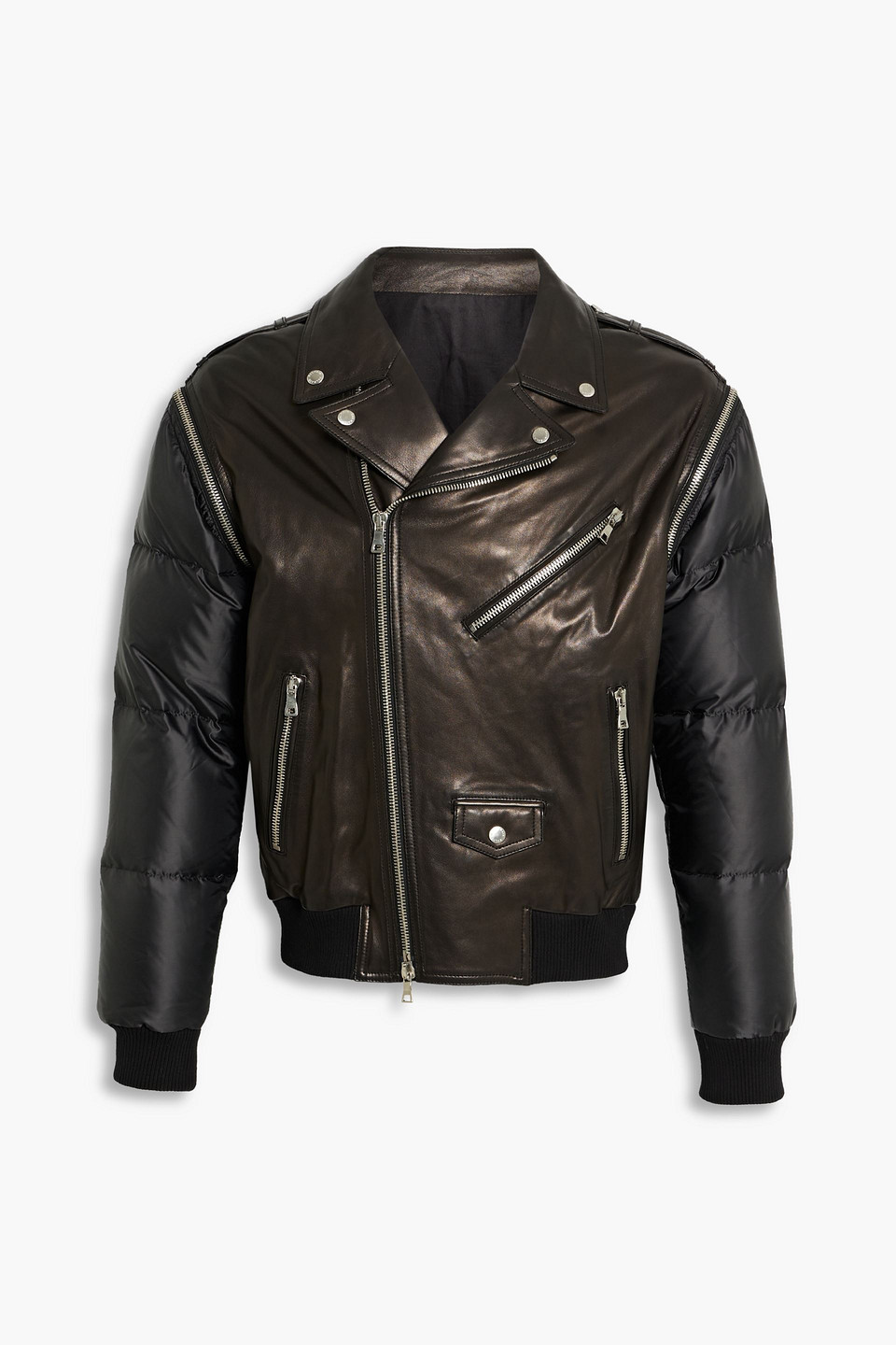 Balmain Quilted Shellpaneled Leather Biker Jacket In Dark Brown ModeSens